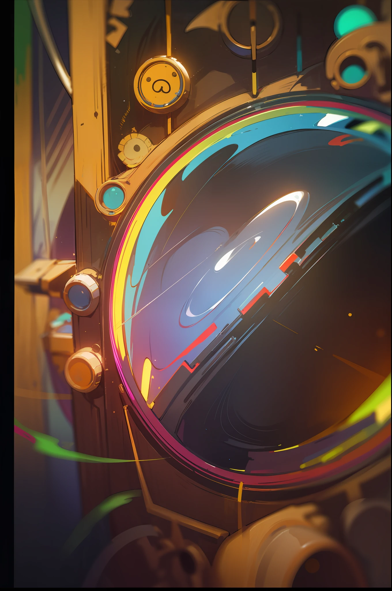 Masterpeace, BestQuality, machine, in the woods, auto, auto, Bright colors, volume lighting, best shadows, Shallow Depth of Field, (Top quality, amazing details: 1,25), Brilliant Colorful Paintings, fancy, magic, flicker, Glare, neon garland, 8k