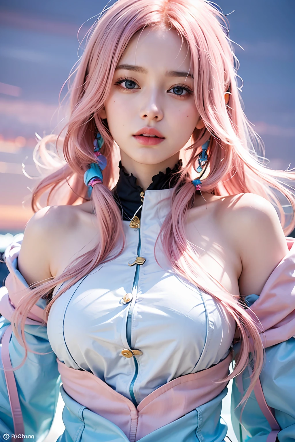 anime girl with pink hair and blue eyes posing for a picture, portrait knights of zodiac girl, pink twintail hair and cyan eyes, anime girl cosplay, beautiful alluring anime woman, beautiful anime girl, beautiful anime woman, hyper realistic anime, anime goddess, attractive anime girl, photorealistic anime, photorealistic anime girl render, beautiful alluring anime teen