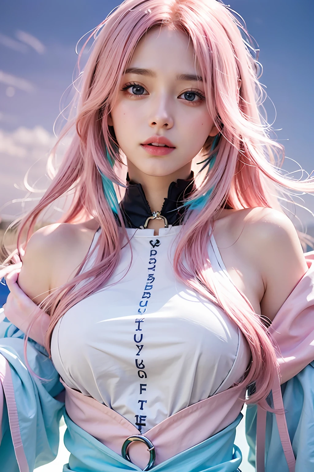 anime girl with pink hair and blue eyes posing for a picture, portrait knights of zodiac girl, pink twintail hair and cyan eyes, anime girl cosplay, beautiful alluring anime woman, beautiful anime girl, beautiful anime woman, hyper realistic anime, anime goddess, attractive anime girl, photorealistic anime, photorealistic anime girl render, beautiful alluring anime teen