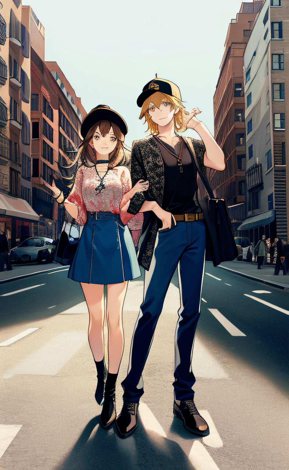 Masterpiece, Superb for 2, Couple, Lax and Izerell, Height Difference, Happy, Love, Smile, Casual Wear, Oversized, Different Fashions, Modern City Streets, Hand in Hand, Hat