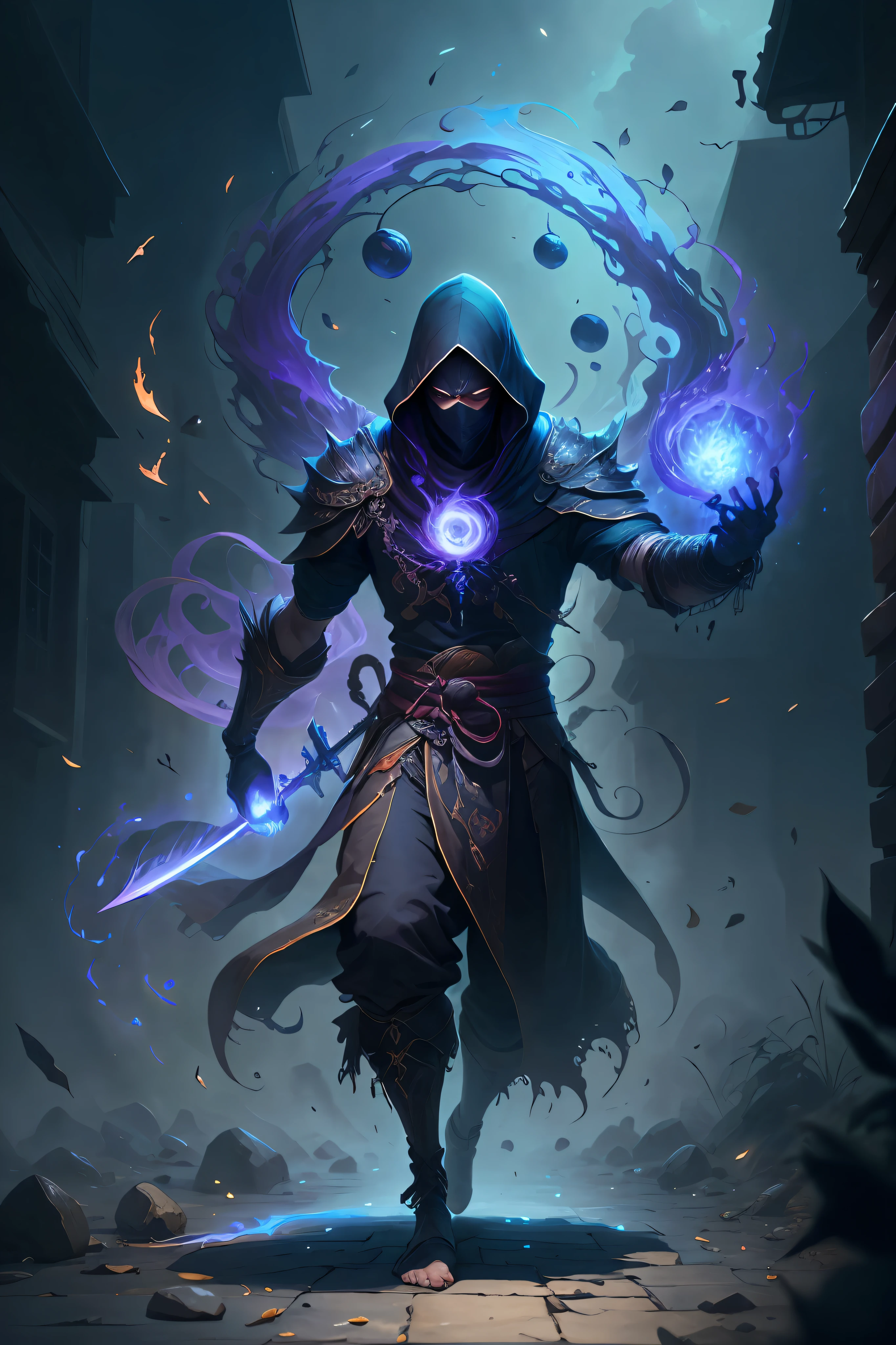 Best Quality, Masterpiece, Ultra High Detail, Ultra Realism, Dreamy Wind, Fantasy Creatures, Dark Control, Stealth, Shadow Magic, Shadow Dancer, Ninja Technique, Hidden Sword