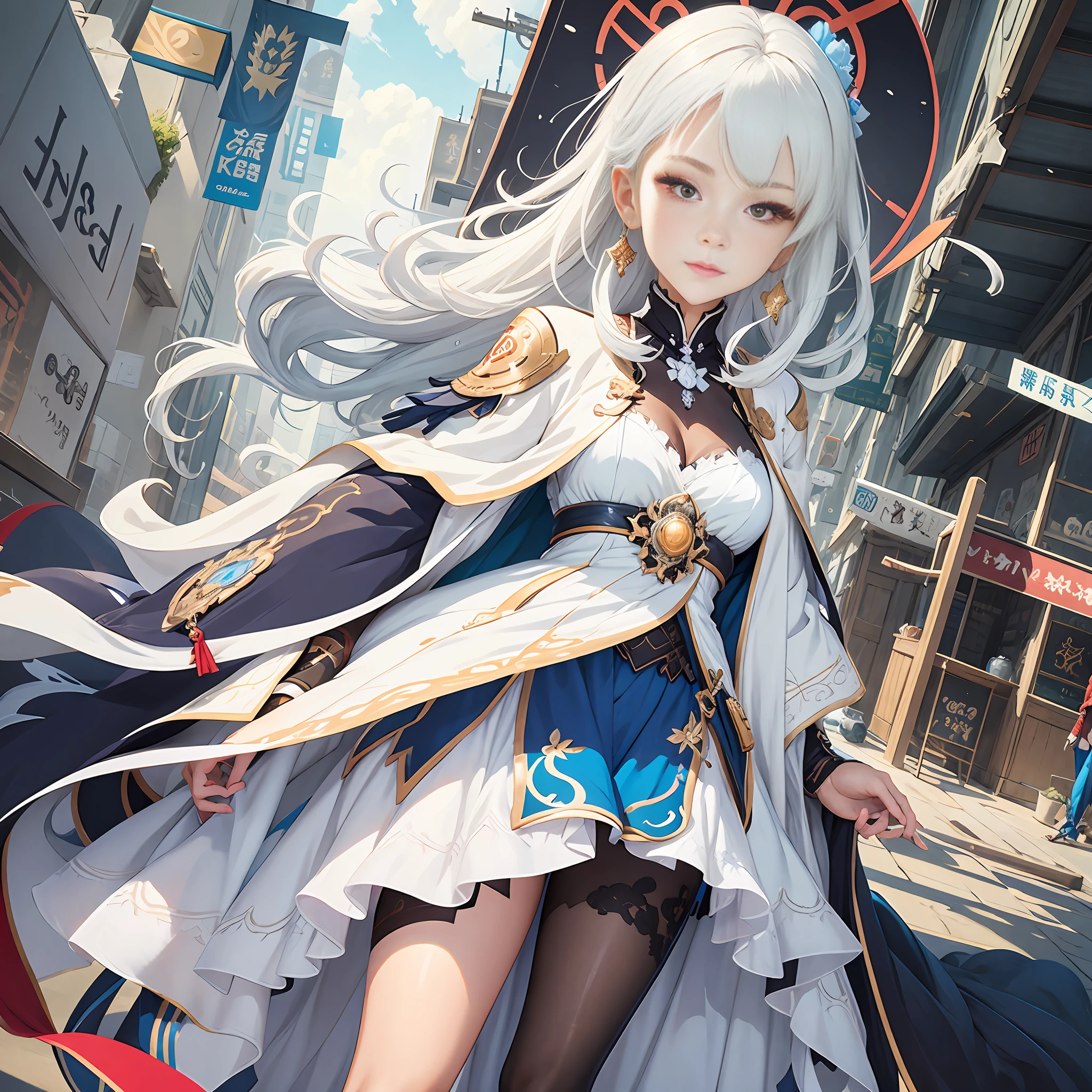 anime - style image of a woman in a white dress and blue dress, white haired deity, ayaka genshin impact, cushart krenz key art feminine, high detailed official artwork, detailed key anime art, from arknights, trending on artstation pixiv, official anime artwork, keqing from genshin impact, astri lohne