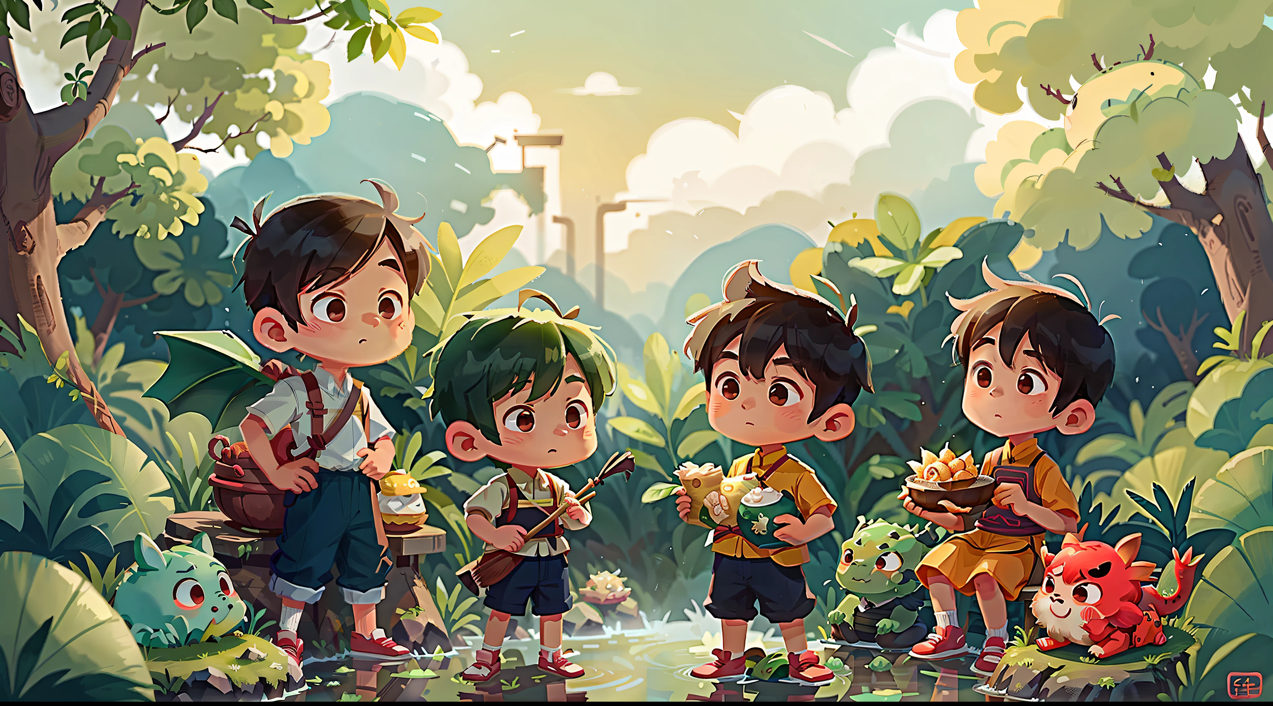 The boy。tgirls,Zongzi in hand,On top of the dragon boat