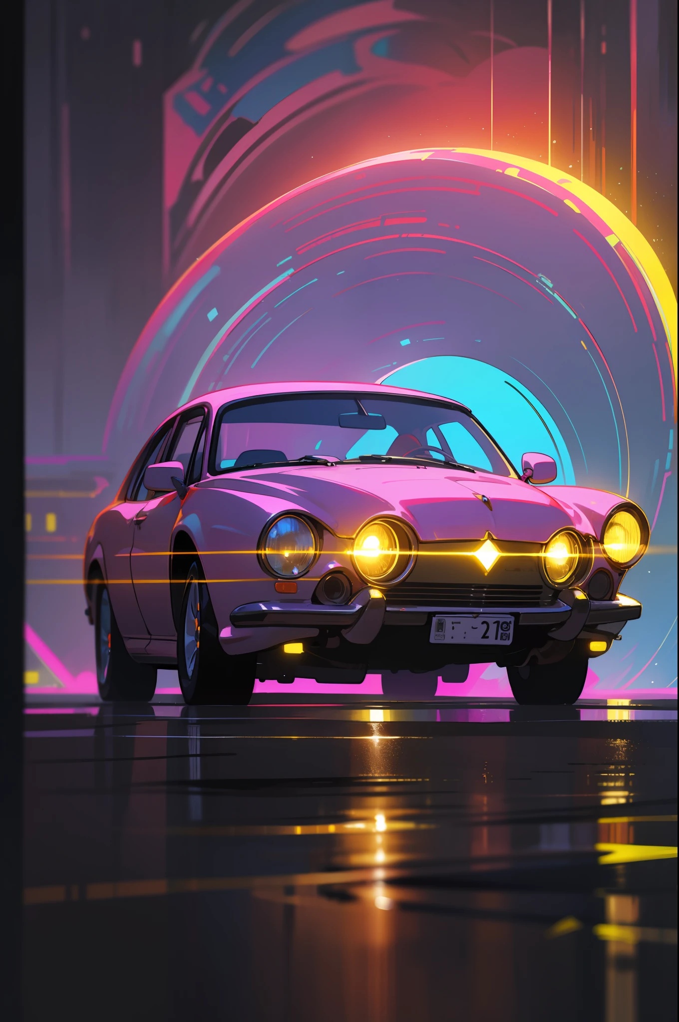 Masterpeace, BestQuality, Car, UFO Auto, Auto, Bright Colors, Volumetric Lighting, Best Shadows, Shallow Depth of Field, (High Quality, Stunning Details: 1.25), Brilliant Colorful Paintings, Whimsical, Magical, Flicker, Highlights, Neon Garland, Neon Lights, Neon, New World, 8k
