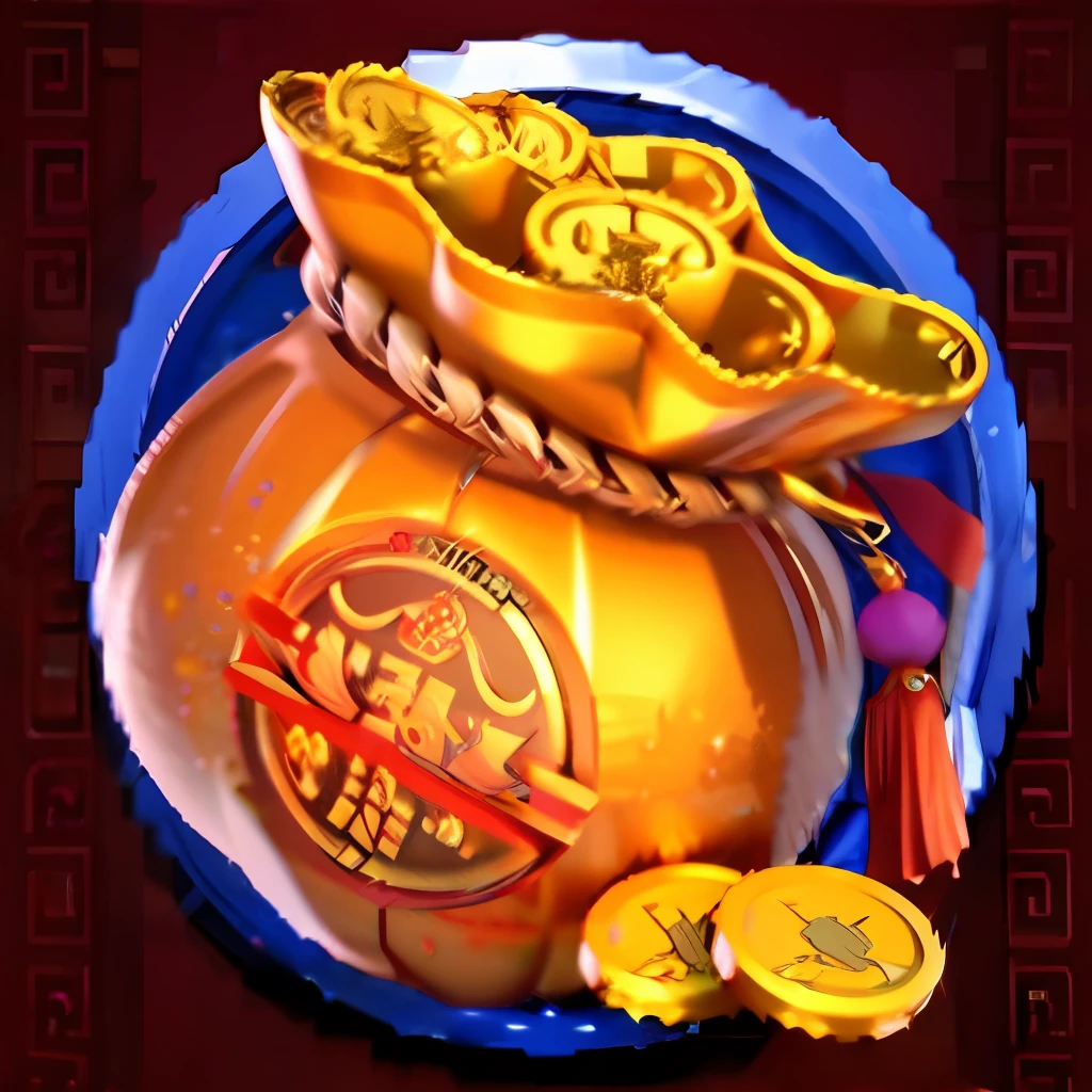 3D, Unreal Engine 5, 16K, Ultra High Definition, Detail, Sharp, Food Bag and Coin, Wealth, Prosperity, Bianlian, Avatar Image, Suimohua, Gold Coin, Dynasty, Treasure, Nanquan, Gold, zmonzheng, Hou China, Game Icons, Treasure, Treasure, Treasure Store, Gold and Treasure, Loong, Hua Cheng, Seal of Fortune