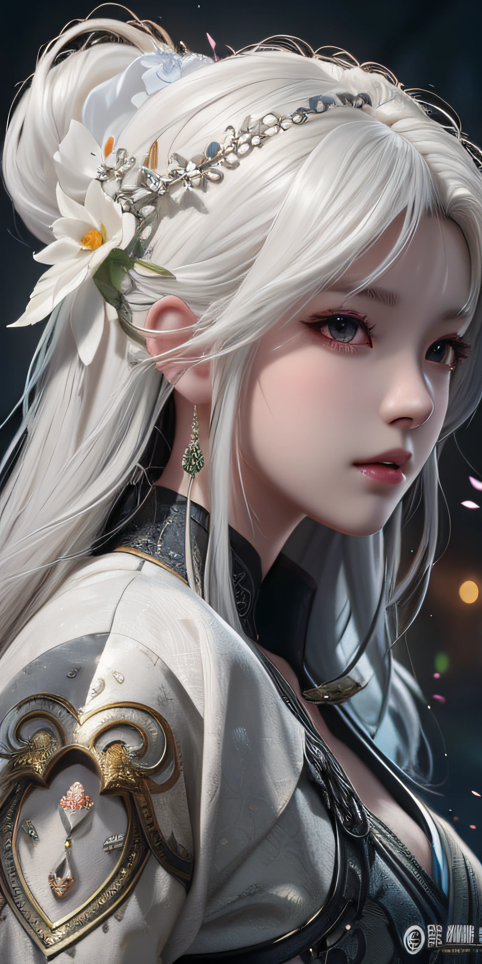anime - style portrait of a woman with white hair and a white flower in her hair, artwork in the style of guweiz, detailed digital anime art, 8k high quality detailed art, beautiful digital artwork, fanart best artstation, beautiful character painting, chengwei pan on artstation, 4k highly detailed digital art, guweiz, ross tran 8 k