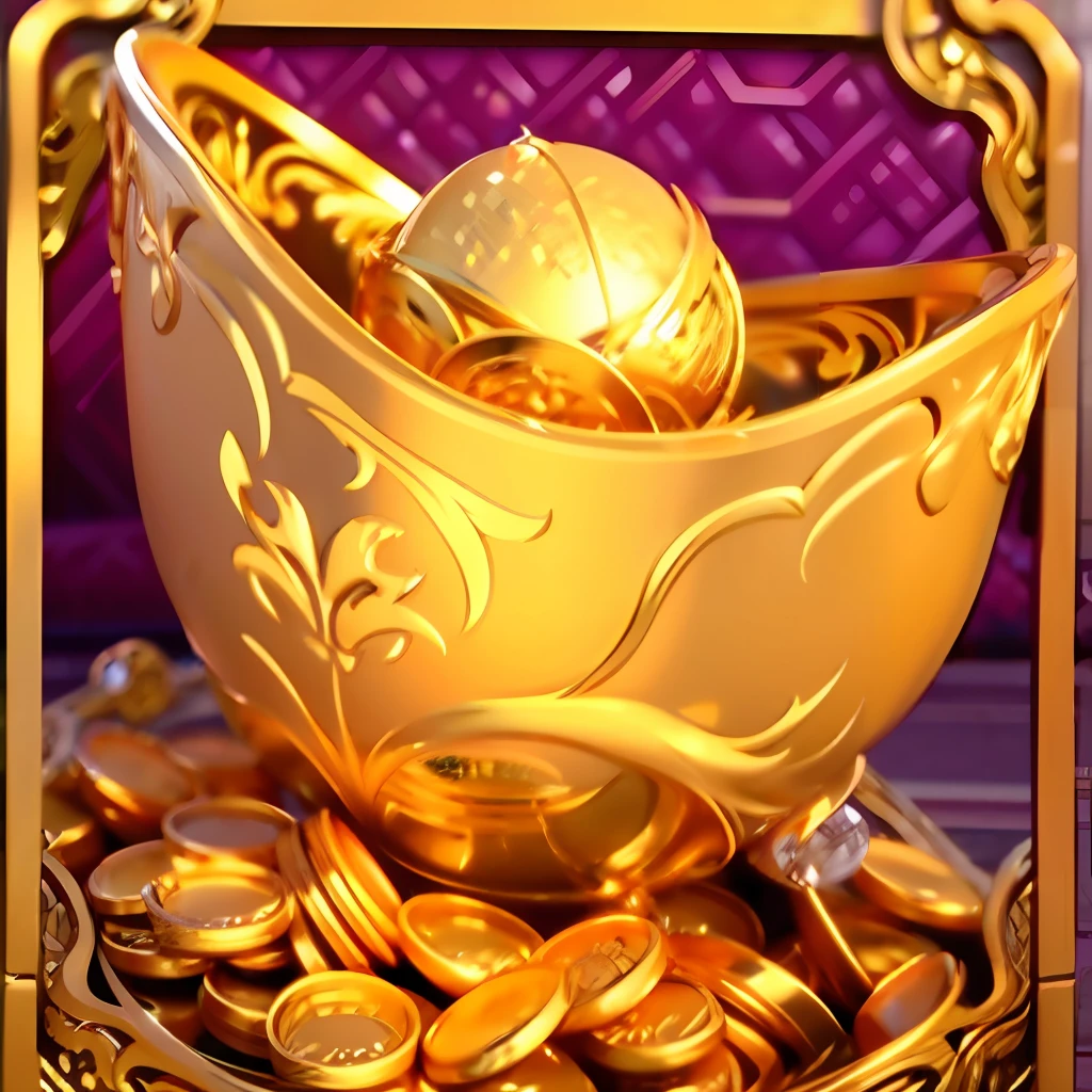 3D, Unreal Engine 5, 16K, Ultra High, Detail, Clear, Golden Bowl Full of Coins and Dragons, Golden Dragon, Prosperity, Gold, Gold and Treasure, God of Wealth, Gold Nobility, Dynasty, Gold Treasure, Characteristics of the Golden Curve, Gold Coins, 9k, Inspired by Luo Mu, Realistic Gold, Magnificent, Golden Themes, Avatar Images, Gold Themes, Holding Gold, Golden Taurus
