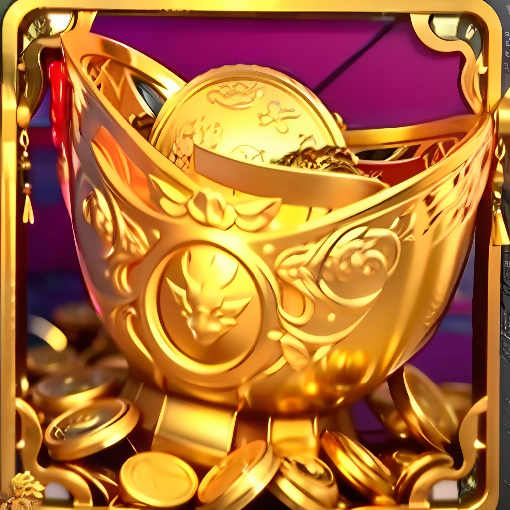 3D, Unreal Engine 5, 16K, Ultra High, Detail, Clear, Golden Bowl Full of Coins and Dragons, Golden Dragon, Prosperity, Gold, Gold and Treasure, God of Wealth, Gold Nobility, Dynasty, Gold Treasure, Characteristics of the Golden Curve, Gold Coins, 9k, Inspired by Luo Mu, Realistic Gold, Magnificent, Golden Themes, Avatar Images, Gold Themes, Holding Gold, Golden Taurus