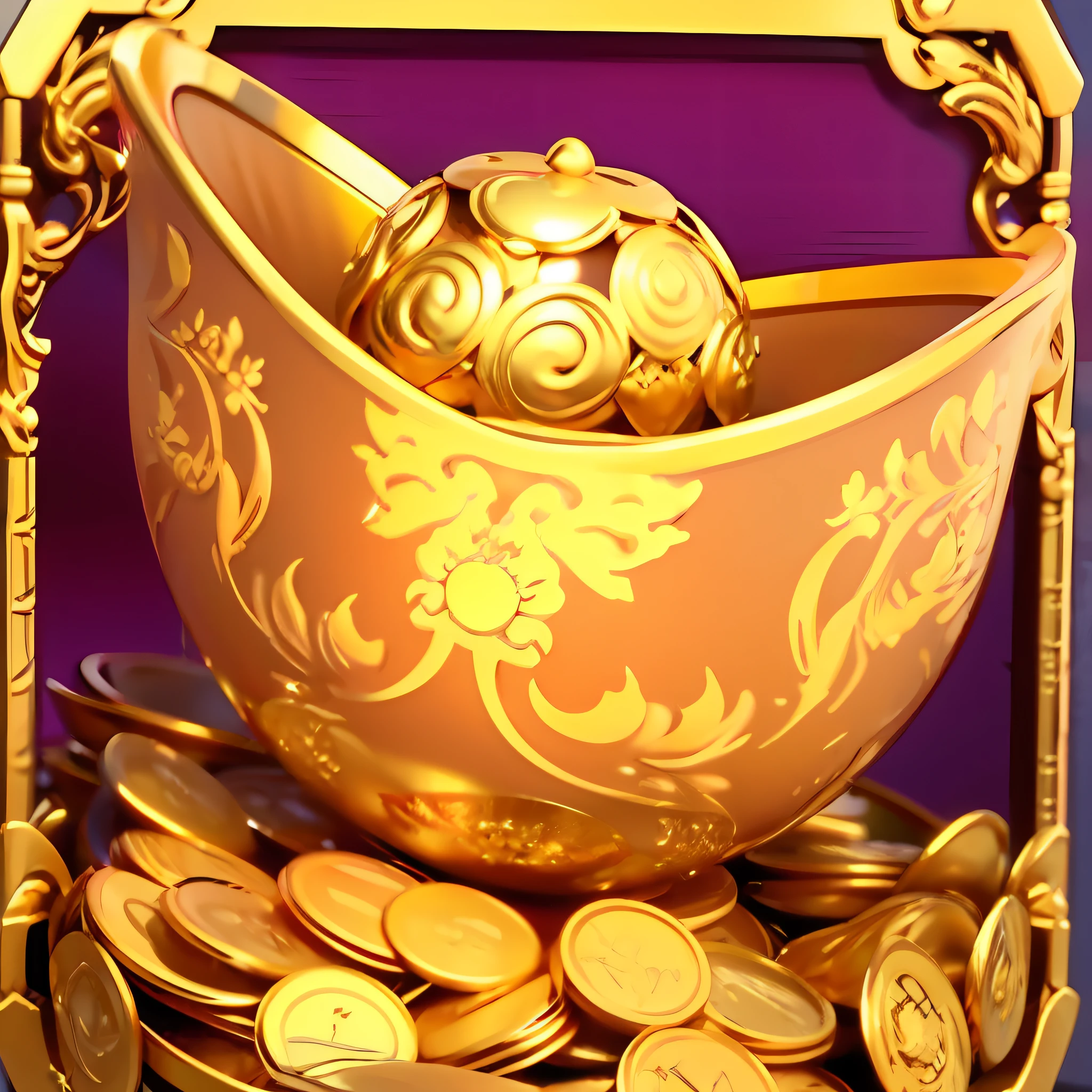 3D, Unreal Engine 5, 16K, Ultra High, Detail, Clear, Golden Bowl Full of Coins and Dragons, Golden Dragon, Prosperity, Gold, Gold and Treasure, God of Wealth, Gold Nobility, Dynasty, Gold Treasure, Characteristics of the Golden Curve, Gold Coins, 9k, Inspired by Luo Mu, Realistic Gold, Magnificent, Golden Themes, Avatar Images, Gold Themes, Holding Gold, Golden Taurus