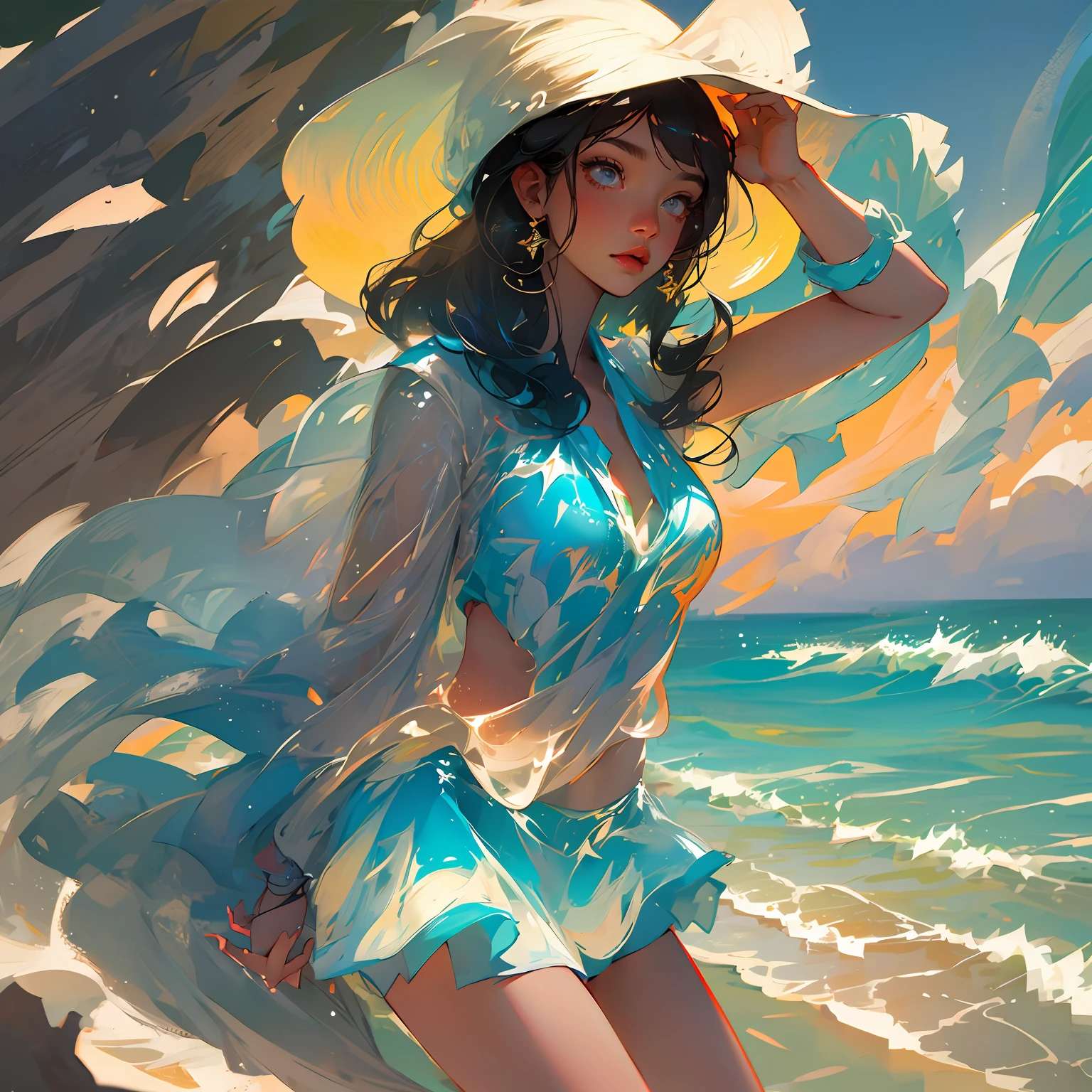Best quality, masterpiece, girl, beach, bikini, sun beautiful --auto