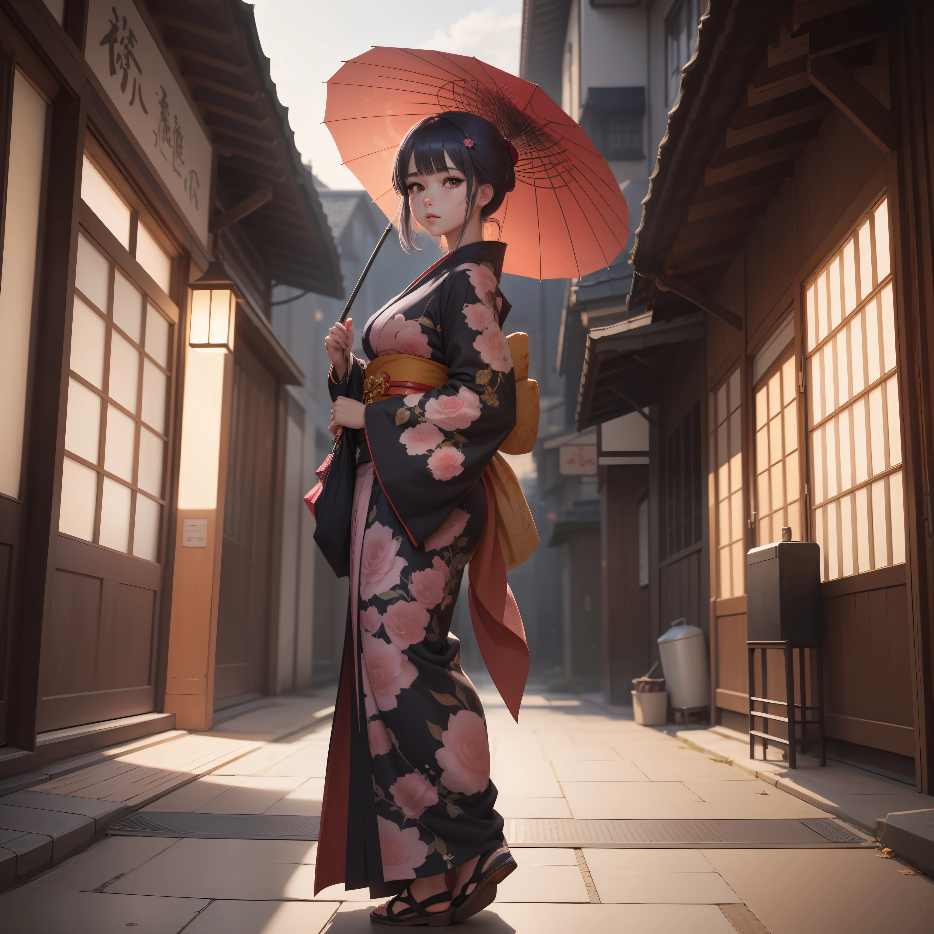 anime girl in kimono outfit holding an umbrella in front of a building, anime style 4 k, anime art wallpaper 4 k, anime art wallpaper 4k, in kimono, anime art wallpaper 8 k, beautiful anime artwork, detailed digital anime art, japanese art style, nightcore, in a kimono, high detailed official artwork, a beautiful artwork illustration, digital anime illustration --auto