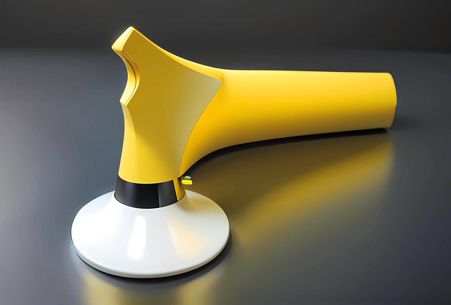White object on table with yellow background, 3D hairball trimmer modeling, futuristic product design, innovative product concept, product design rendering, rendering in key shot, smooth surface rendering, clear smooth clean lines, checkmate rendering, clear smooth lines, key shot product rendering, smooth digital concept art, smooth shadows, depicted as 3d rendering