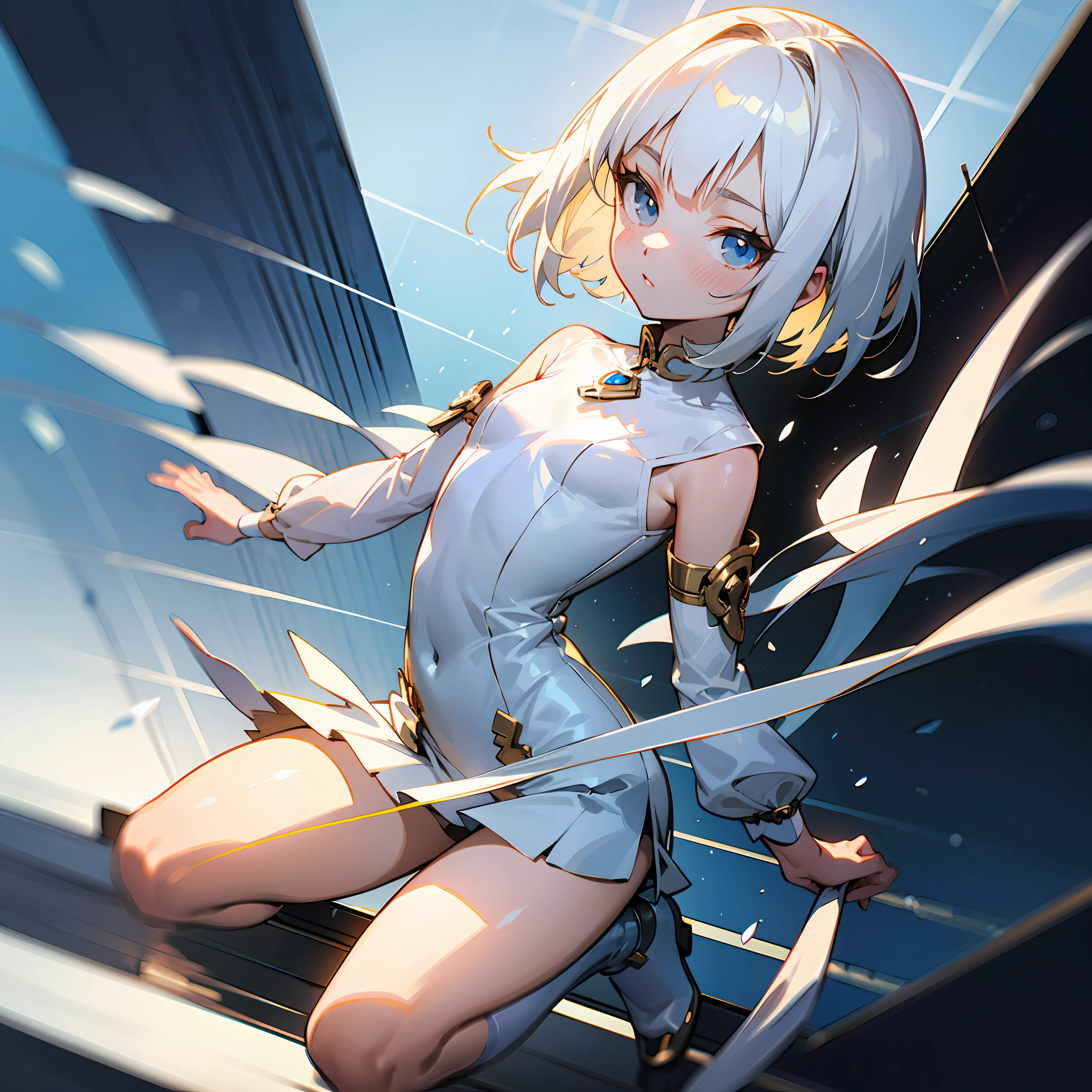 ((Best illustration)), ultra-clear and delicate, dynamic angle, style, white hair, clear eyes, small body, large chest, with leg rings.