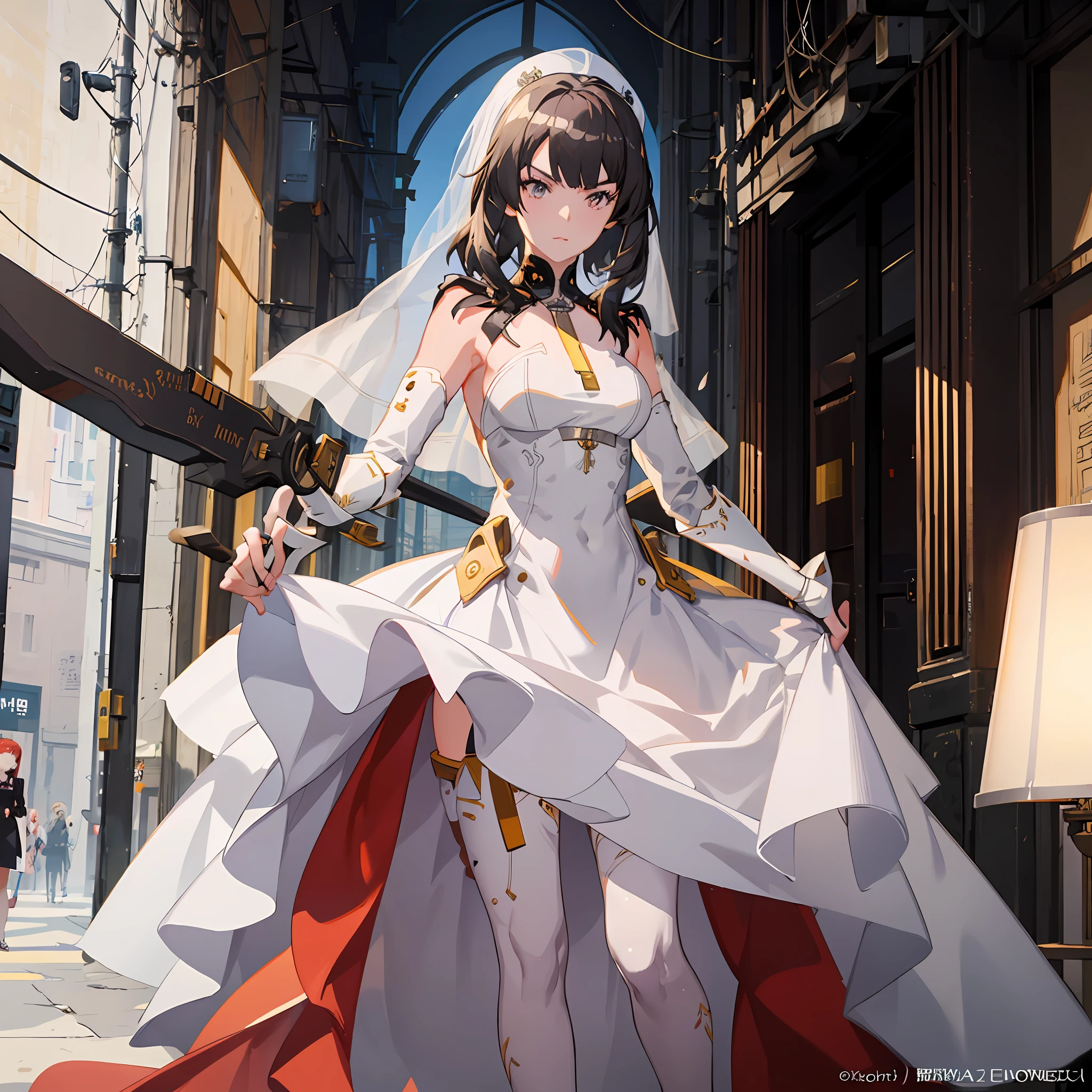 anime - style image of a woman in a wedding dress with a sword, cushart krenz key art feminine, cute anime waifu in a nice dress, trending on artstation pixiv, guweiz on pixiv artstation, guweiz on artstation pixiv, in dress, high detailed official artwork, anime goddess, detailed digital anime art