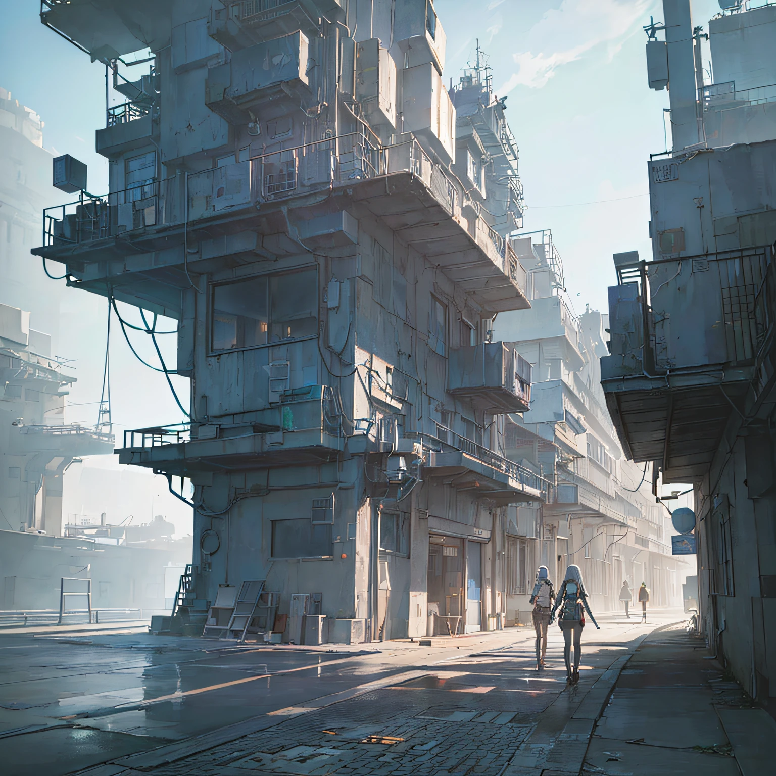 Multiple people stand in front of a building with a sky background, urban concept art, Artgem and Beeple masterpieces, Arstation and Beeple Highly, Bastien Grivet, movie Beeple, 3D rendering Beeple, industrial science fiction, dystopian digital concept art, Andreas Rocha style, Beeple, Beeple masterpiece --auto