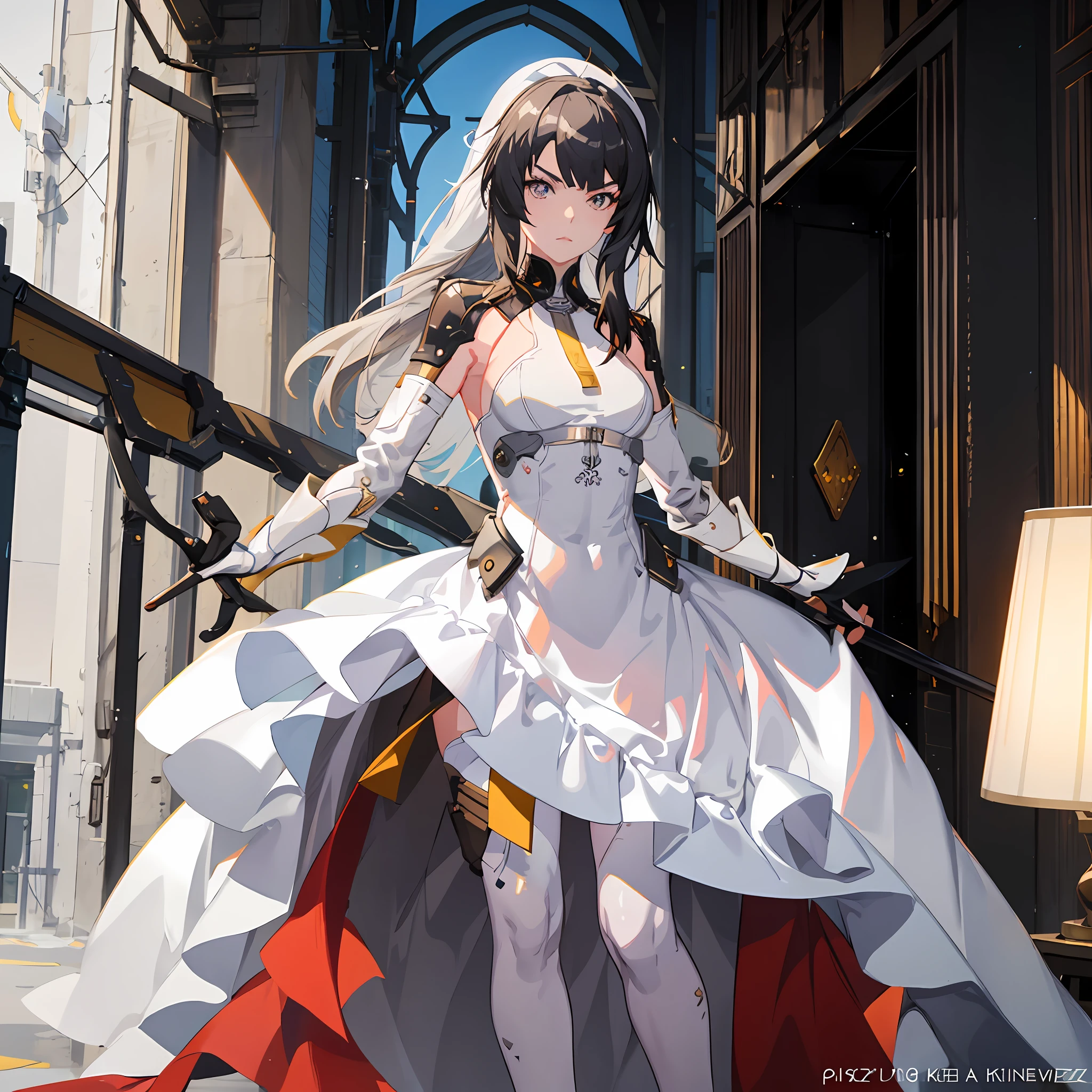 anime - style image of a woman in a wedding dress with a sword, cushart krenz key art feminine, cute anime waifu in a nice dress, trending on artstation pixiv, guweiz on pixiv artstation, guweiz on artstation pixiv, loli in dress, high detailed official artwork, anime goddess, detailed digital anime art