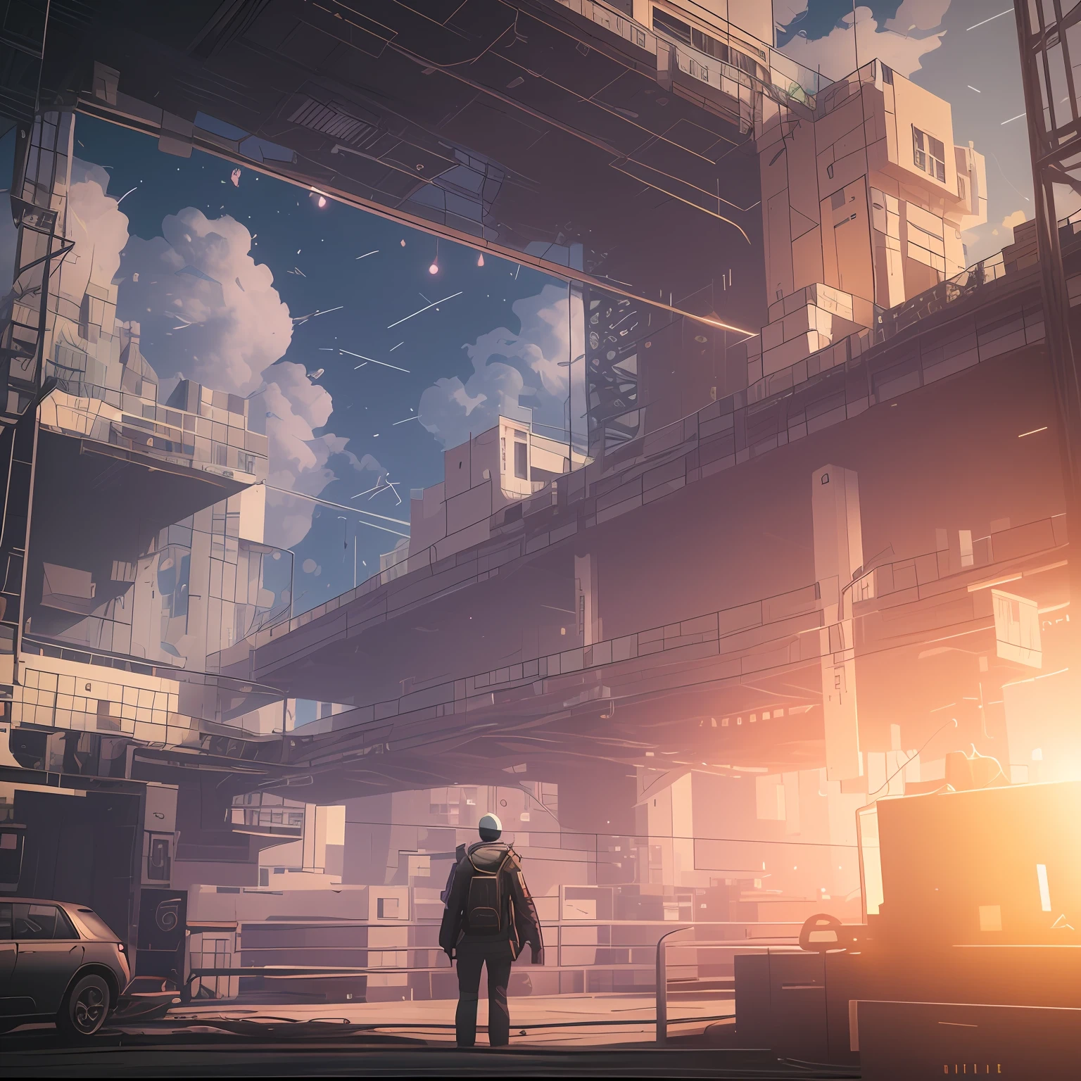 There is a man standing in front of a large building, Arstation and Beeple Highly, the sky pop hits the earth, 3D rendering of Beeple, the movie Beeple, Mike "Beeple" Winkelmann, Artgem and Beeple masterpiece, inspired by Mike "Beeple" Winkelmann, rendered by Beeple, Beeple
