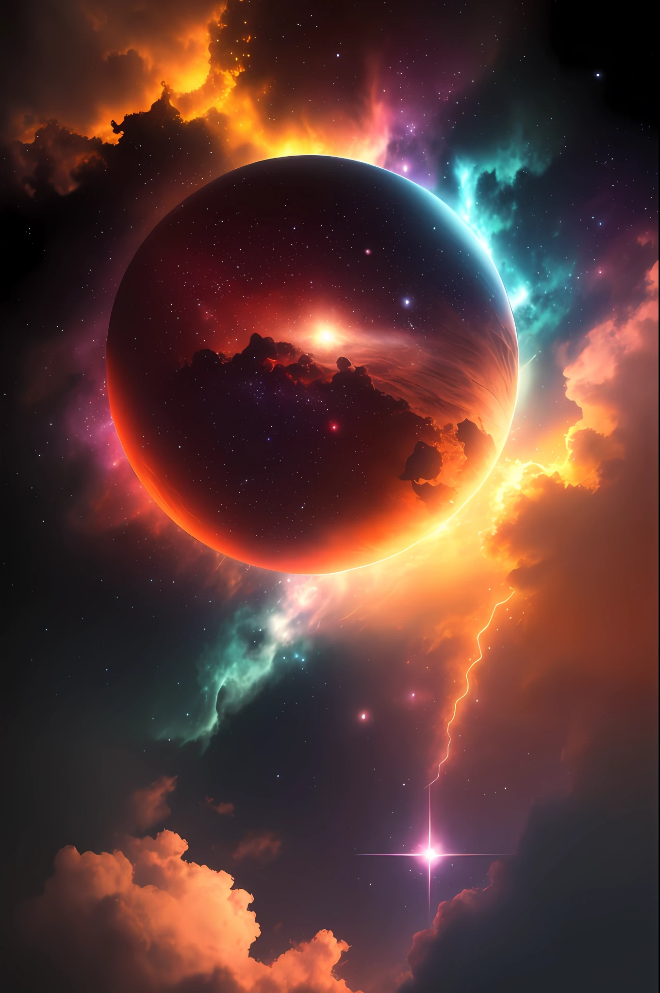red space cloud, galaxy, cosmos, deep space, surrounded by darkness, distant star, red star, bright star, red space, 8K resolution, ultra detailed, Fantasy vibe, centered, dreamlike, intricate detail, Cinematic Lightning, Unreal Engine, Realistic, Photorealistic, Hyper-detailed, insane details, Super-Resolution, Megapixel, FKAA, TXAA, RTX, SSAO, Post Processing