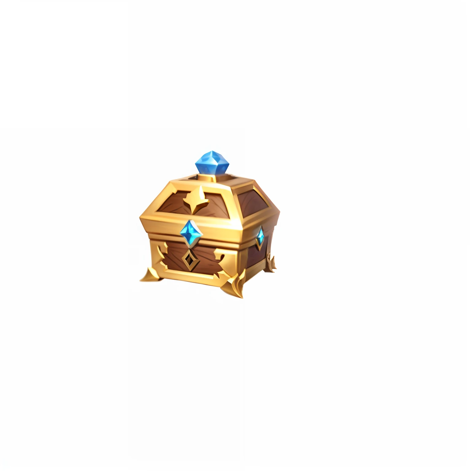 a small chest with a blue top and a gold base, chest, small chest, large chest, item art, rpg item, plate armored chest, loot box, treasure artifact, ingame image, treasure chest, treasure chests, fluffy chest, magic item, video game item, covered chest, rpg game item, hiding large treasure chest, league of legends inventory item