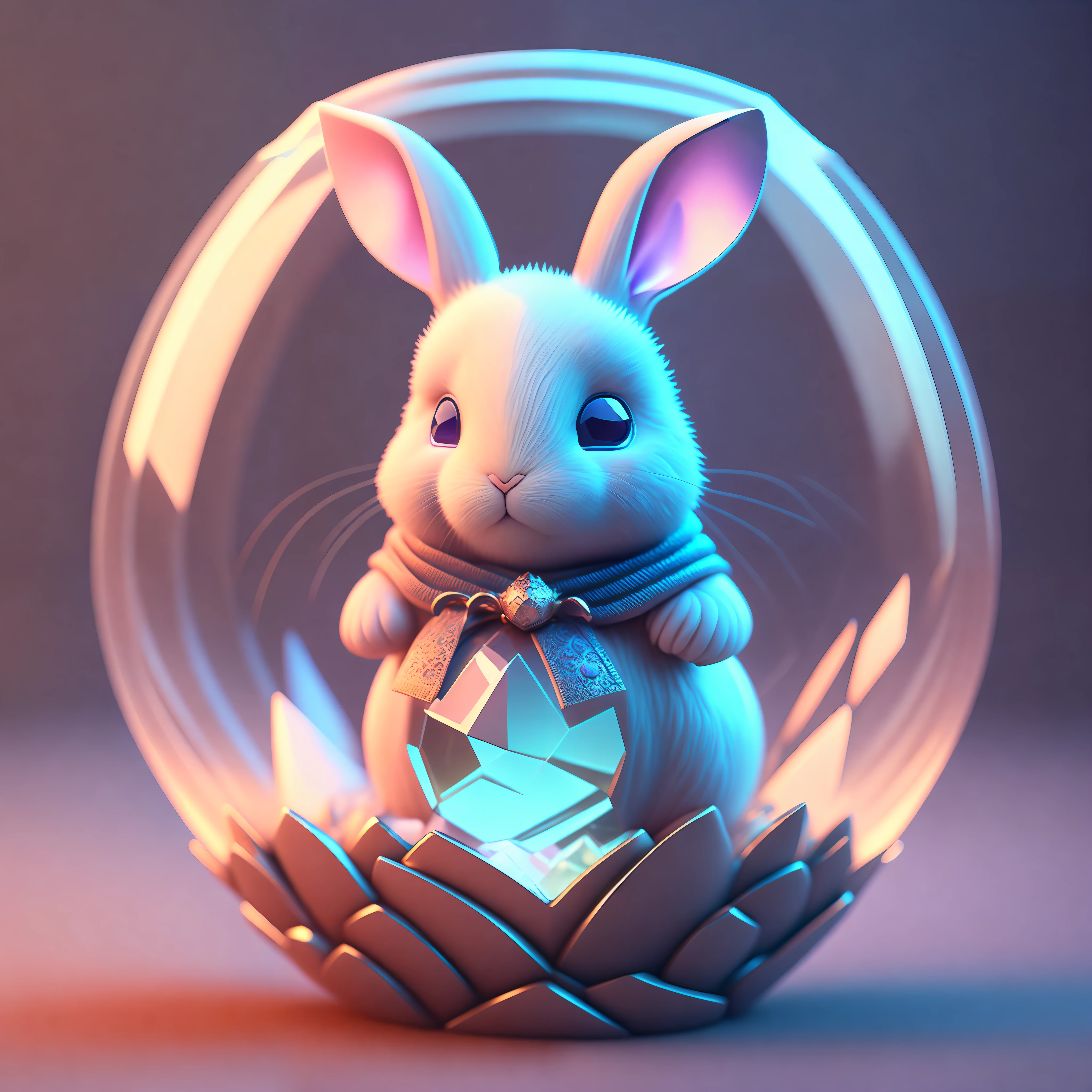 A cute little bunny made of a crystal ball with a highly detailed complex concept art trend with low-poly eyes ArtStation 8K
