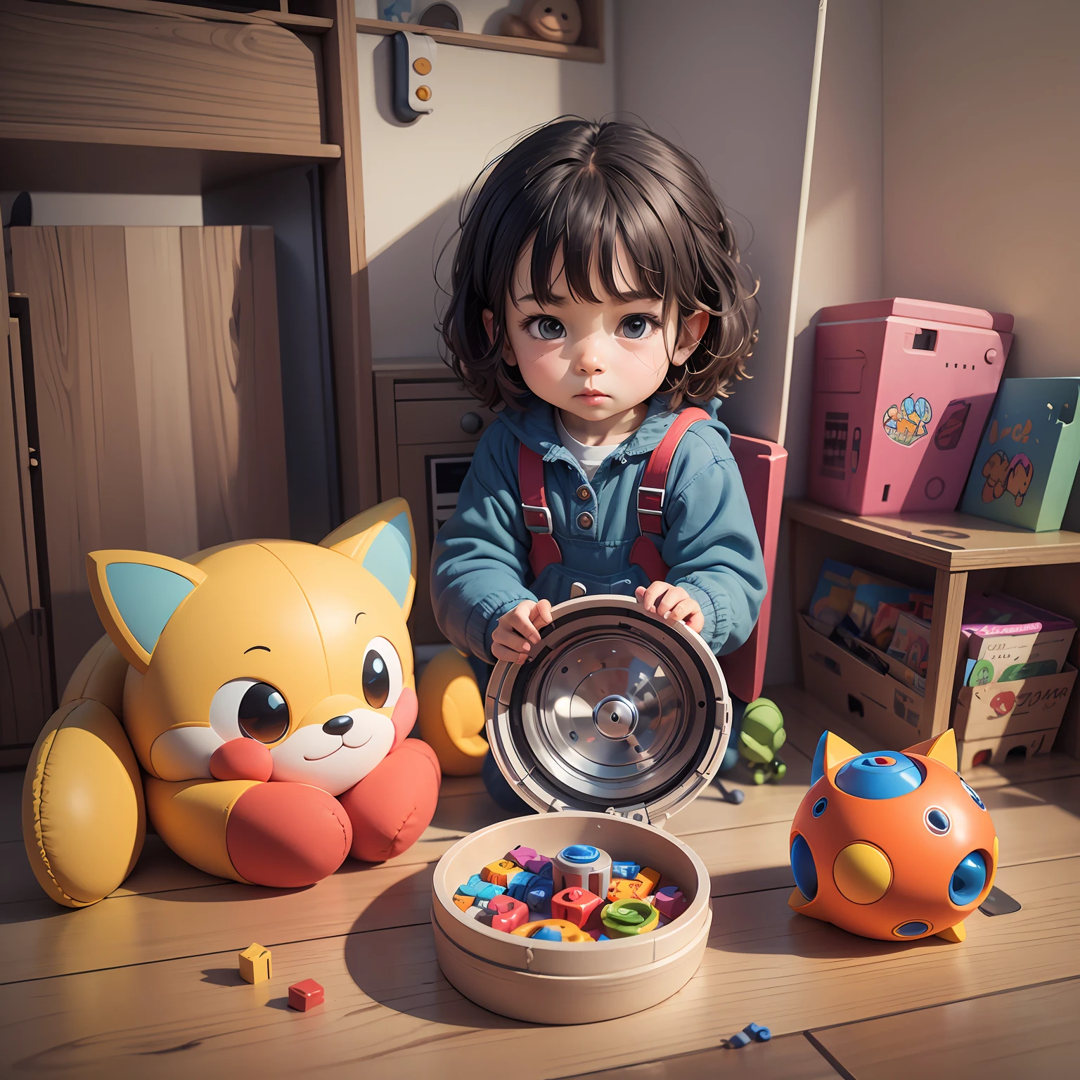 Cartoon, 3D, designer with brush drawing, bubble mart, 8k, clear focus --auto