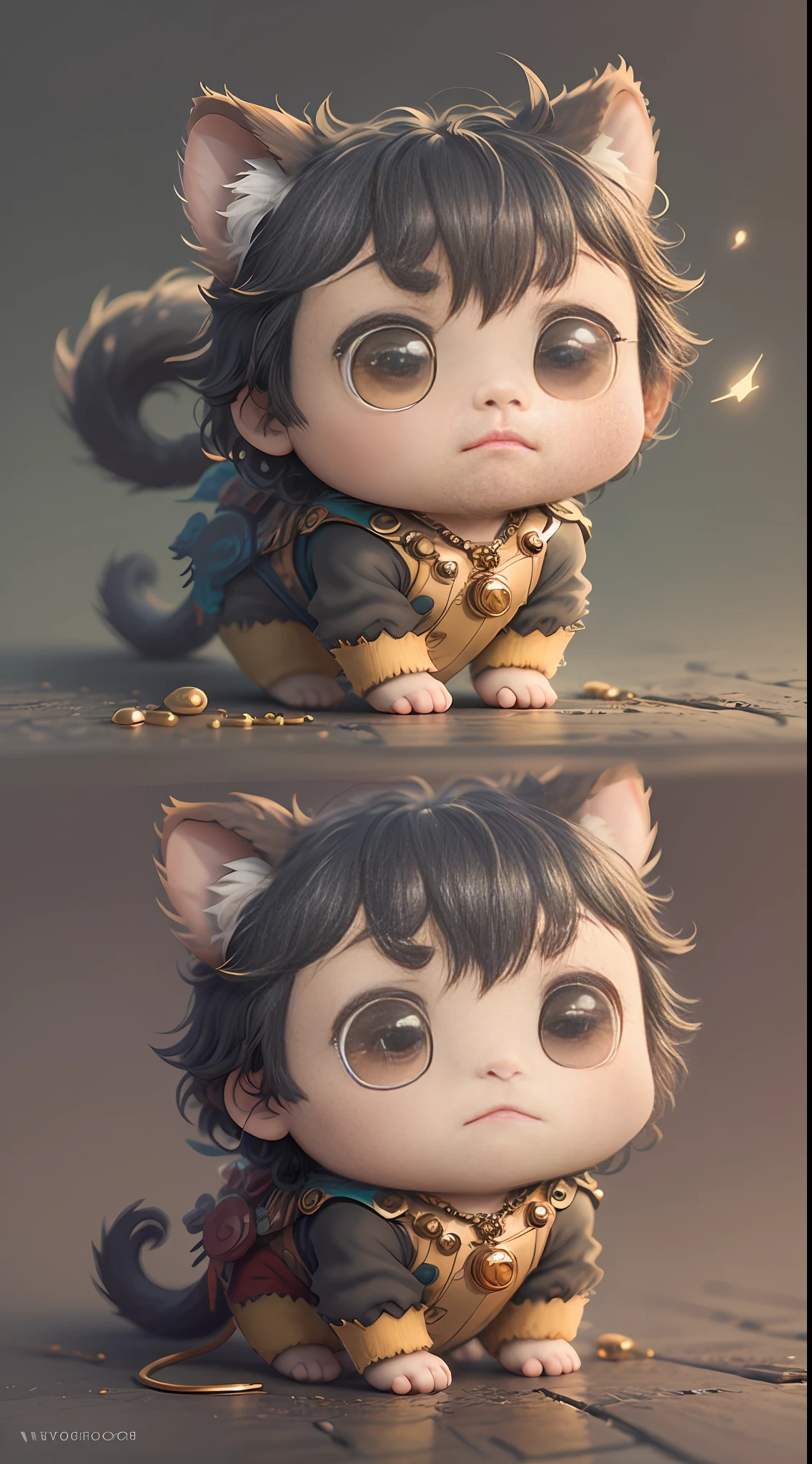 Cute super sketch little monkey, eyes of different colors, wearing a necklace, chibi, cute and fluffy, logo design, cartoon, movie lighting effects, charming, 3D vector art, cute quirky, fantasy art, background blur, hand drawn, digital painting, soft lighting, isometric style, 4K resolution, realistic rendering, highly detailed clean, vector images, realistic masterpieces, professional photography, simple space background, flat white background, isometric, vibrant vector