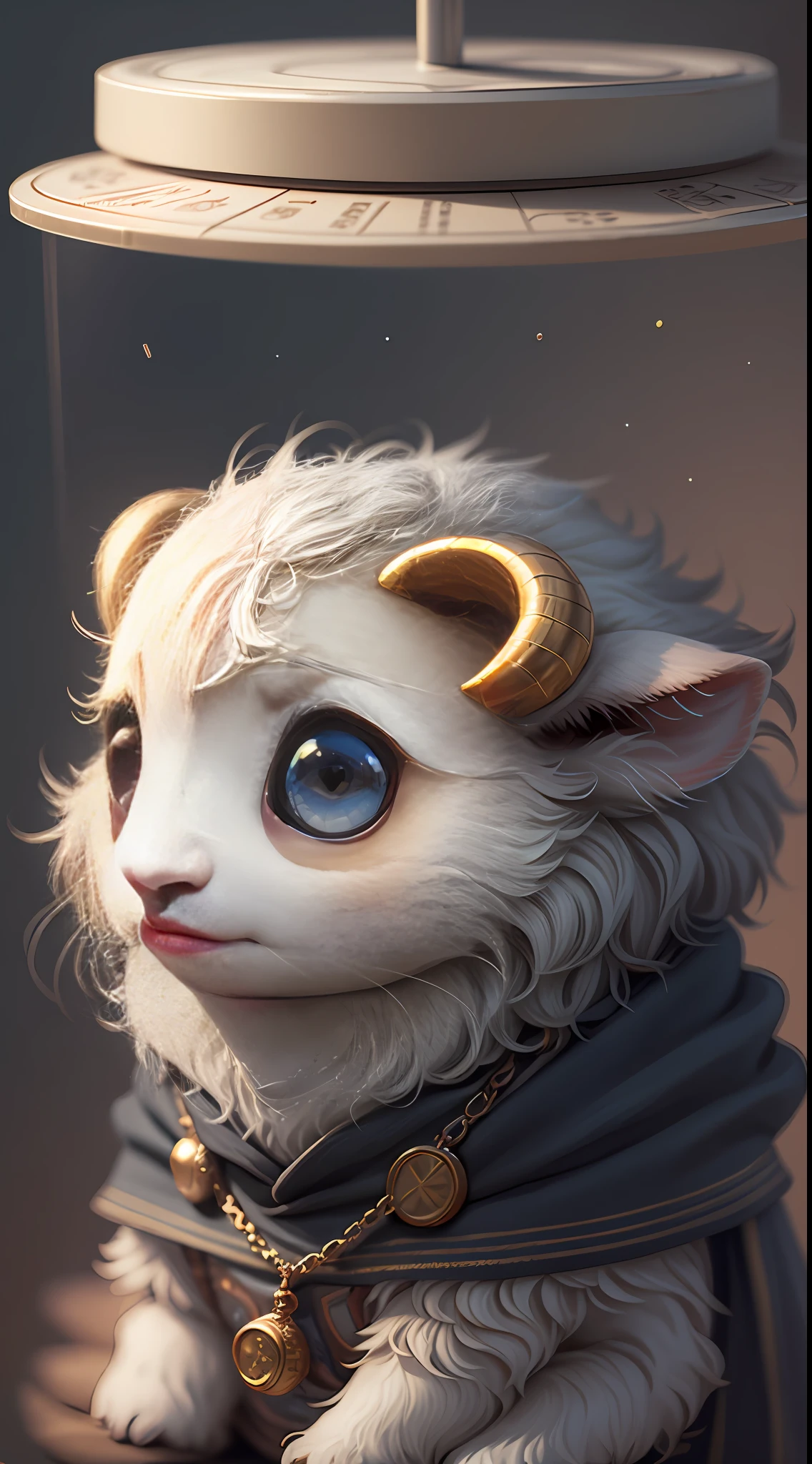 Cute super sketch lamb, eyes of different colors, wearing a necklace, chibi, cute and fluffy, logo design, cartoon, movie lighting effects, charming, 3D vector art, cute quirky, fantasy art, background bokeh, hand drawn, digital painting, soft lighting, isometric style, 4K resolution, realistic rendering, highly detailed clean, vector images, realistic masterpieces, professional photography, simple space background, flat white background, isometric, vibrant vector