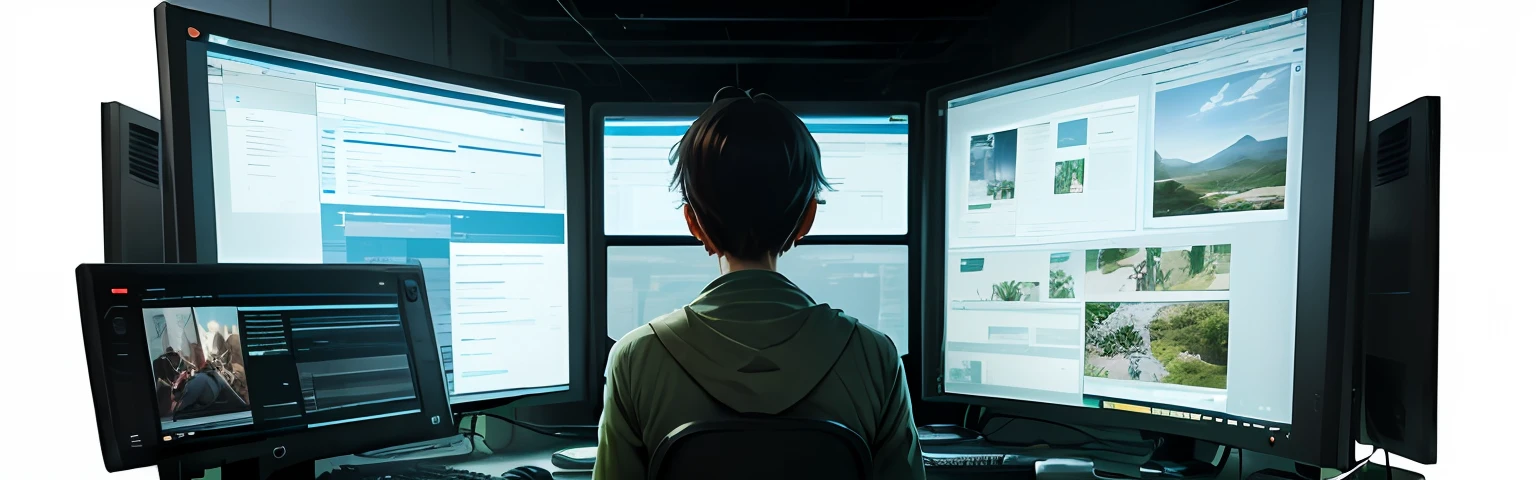 information technology tech banner, discovering some hints and stuff, plant and nature too, magnifier investigator tools, detective work, mamoru oshii anime, surrealist style