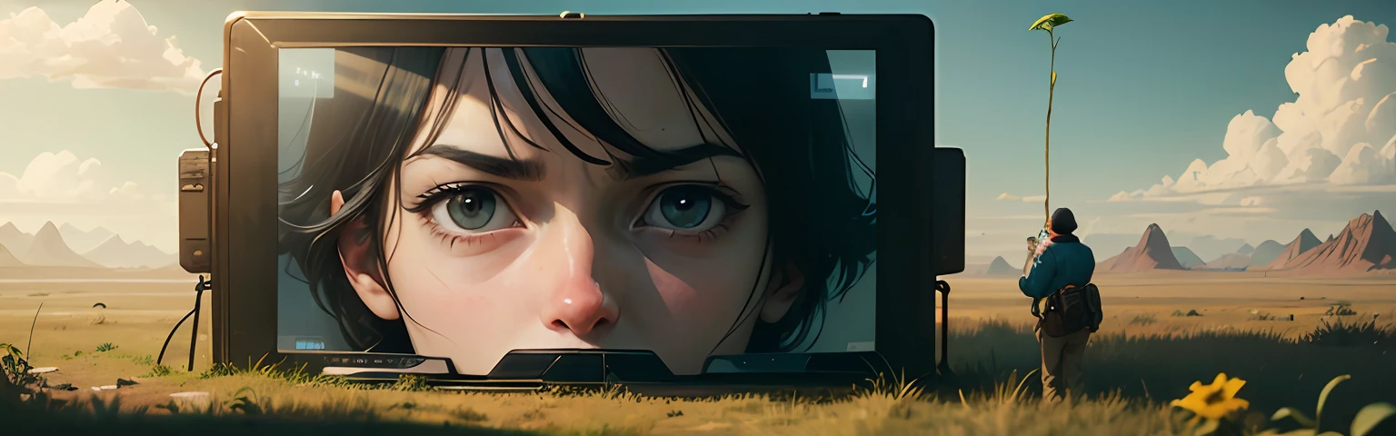 information technology tech banner, discovering some hints and stuff, plant and nature too, magnifier investigator tools, detective work, mamoru oshii anime, surrealist style