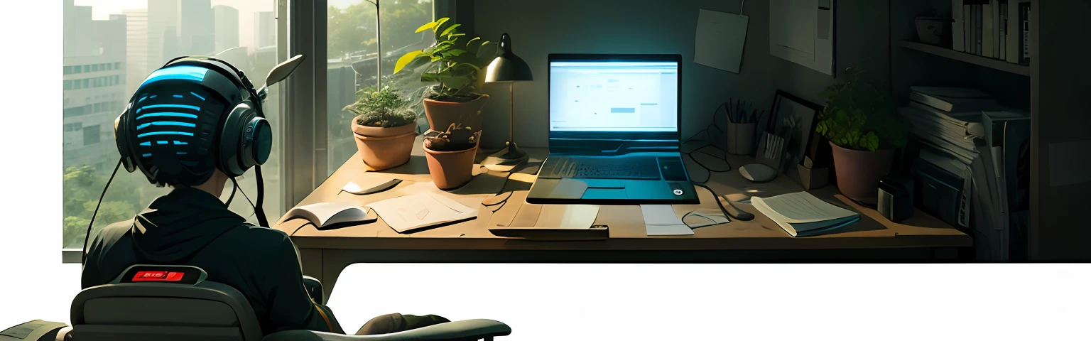 information technology tech banner, alien computer, discovering some hints and stuff, plant and nature too, magnifier investigator tools, detective work, mamoru oshii anime, surrealist style
