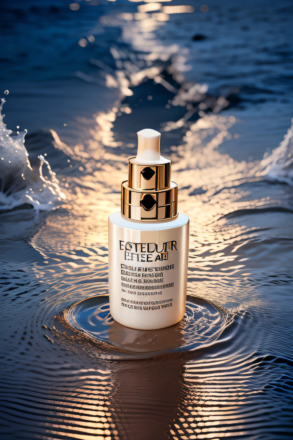 Estée Lauder Cream emerges in the water, high-end, extreme detail, skincare photography, 24K