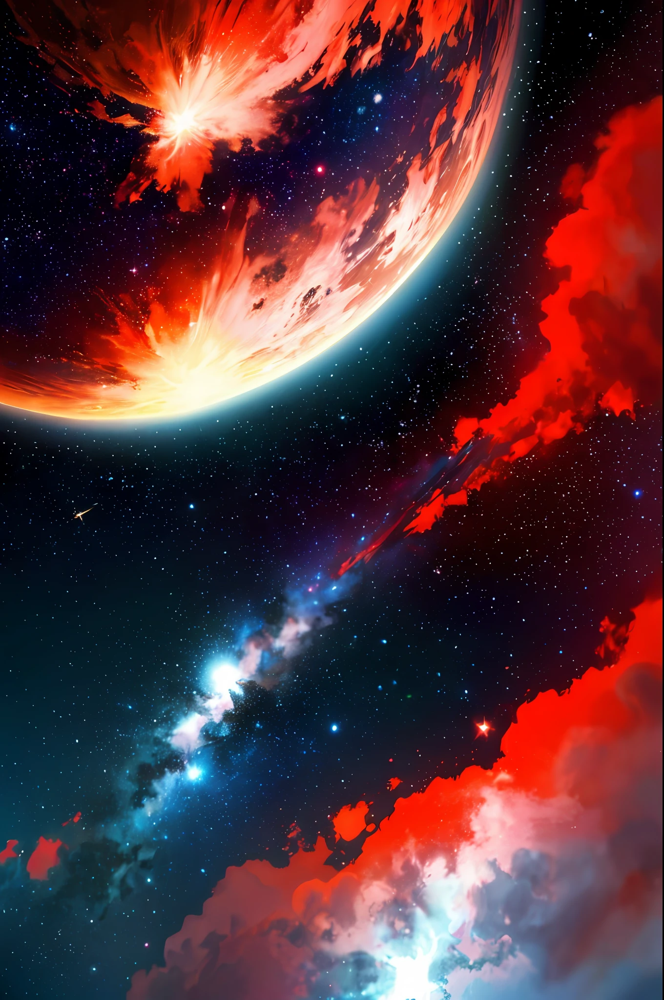 red space cloud, galaxy, cosmos, deep space, surrounded by darkness, distant star, red star, bright star, red space, 8K resolution, ultra detailed,  Fantasy vibe, centered, dreamlike, intricate detail,  Cinematic Lightning, Unreal Engine, Realistic, Photorealistic, Hyper-detailed, insane details, Super-Resolution, Megapixel, FKAA, TXAA, RTX, SSAO, Post Processing