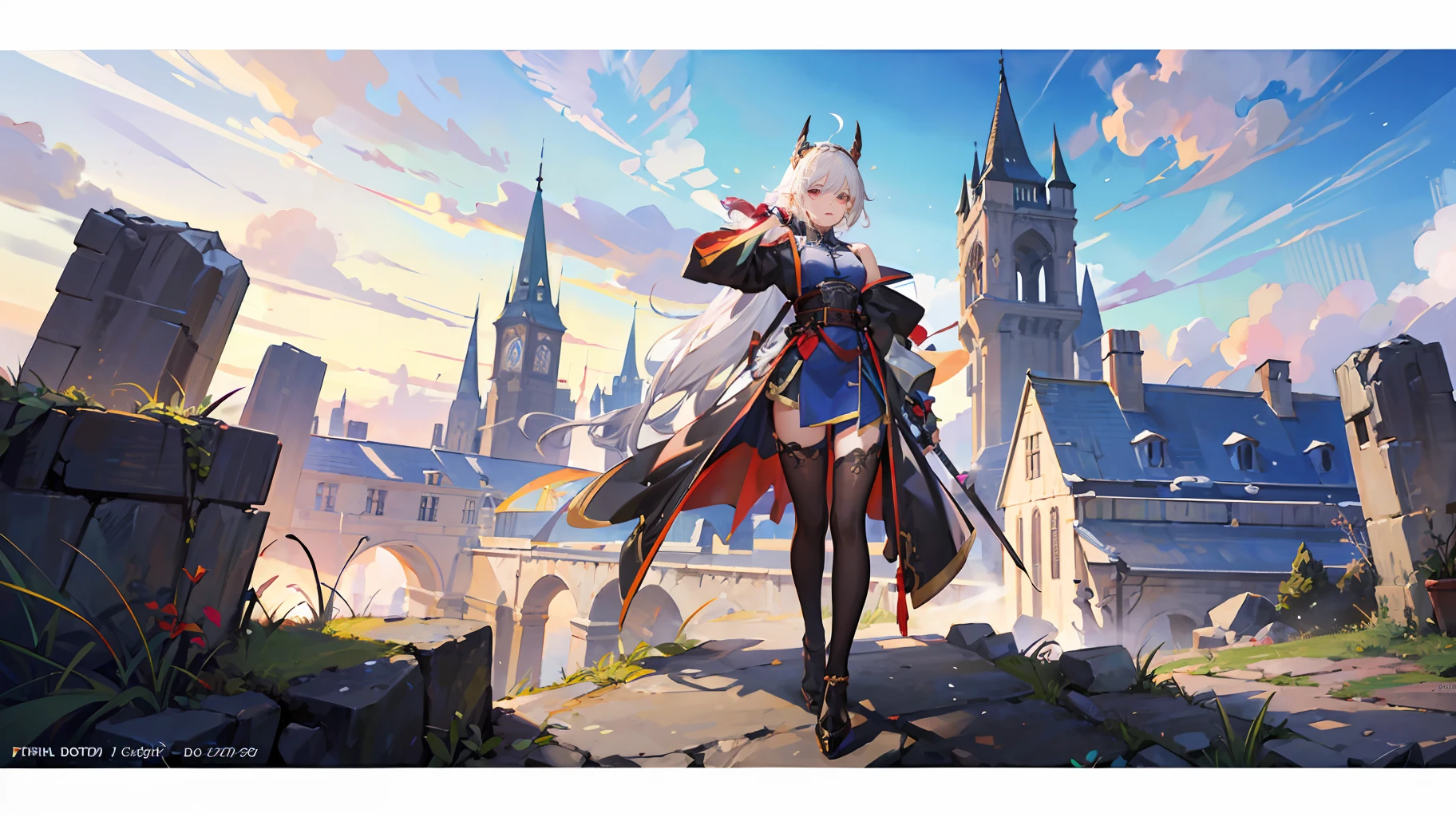 CGI anime fantasy artwork, Pan Chengwei on art station, stunning digital illustrations, detailed fantasy digital art, white haired female knight, high resolution, best quality, black magic