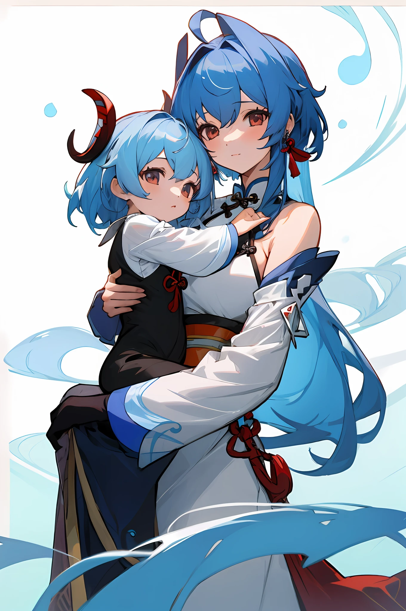 anime image of two women dressed in traditional china clothing in winter, Cheongsam, palace a girl in hanfu, wlop and sakimichan, medium hair, blue haired deity, characters from azur lane, anime fantasy illustration, from the azur lane videogame, genshin, artwork in the style of guweiz, cultivator detailed art, two beautiful anime girls, mother and child, symbol of maternal love, mother and child, such as photos of mother and child