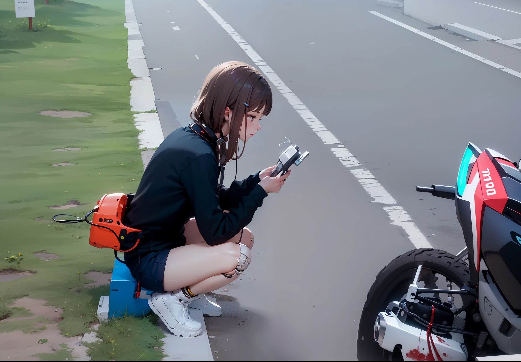 ((((masterpiece))), (best quality)))), (((ultra-detailed))), (CG illustration), ((extremely delicate and beautiful)), (cute and delicate face), cinematic light, ((1 mechanical girl)), solo, full body, (machine made joints:1.4), ((mechanical limb) ), (blood vessels connected to tubes), ((mechanical vertebrae attached to the back)), ((mechanical cervical vertebrae attached to the neck)), ((sitting)), expressionless, (wires and cables attached to the head and body: 1.5), (character focus), science fiction, scene unchanged, original scale 1:1
