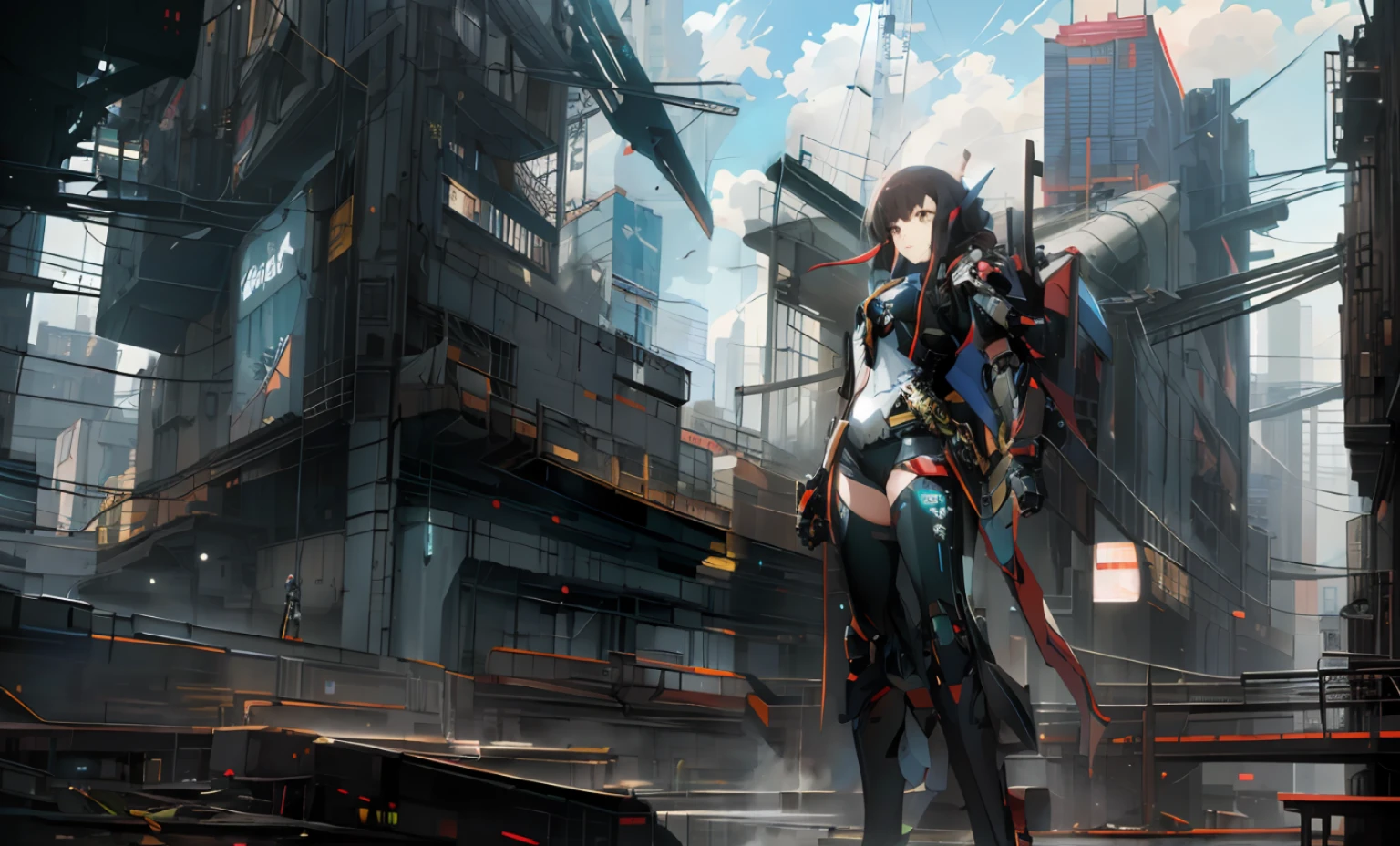 anime - style artwork of a woman in a futuristic city, cyberpunk anime girl mech, digital cyberpunk anime art, anime cyberpunk art, cyberpunk anime art, digital cyberpunk - anime art, cyberpunk anime girl, female cyberpunk anime girl, girl in mecha cyber armor, anime mecha aesthetic, mechanized valkyrie girl, anime cyberpunk, modern cyberpunk anime