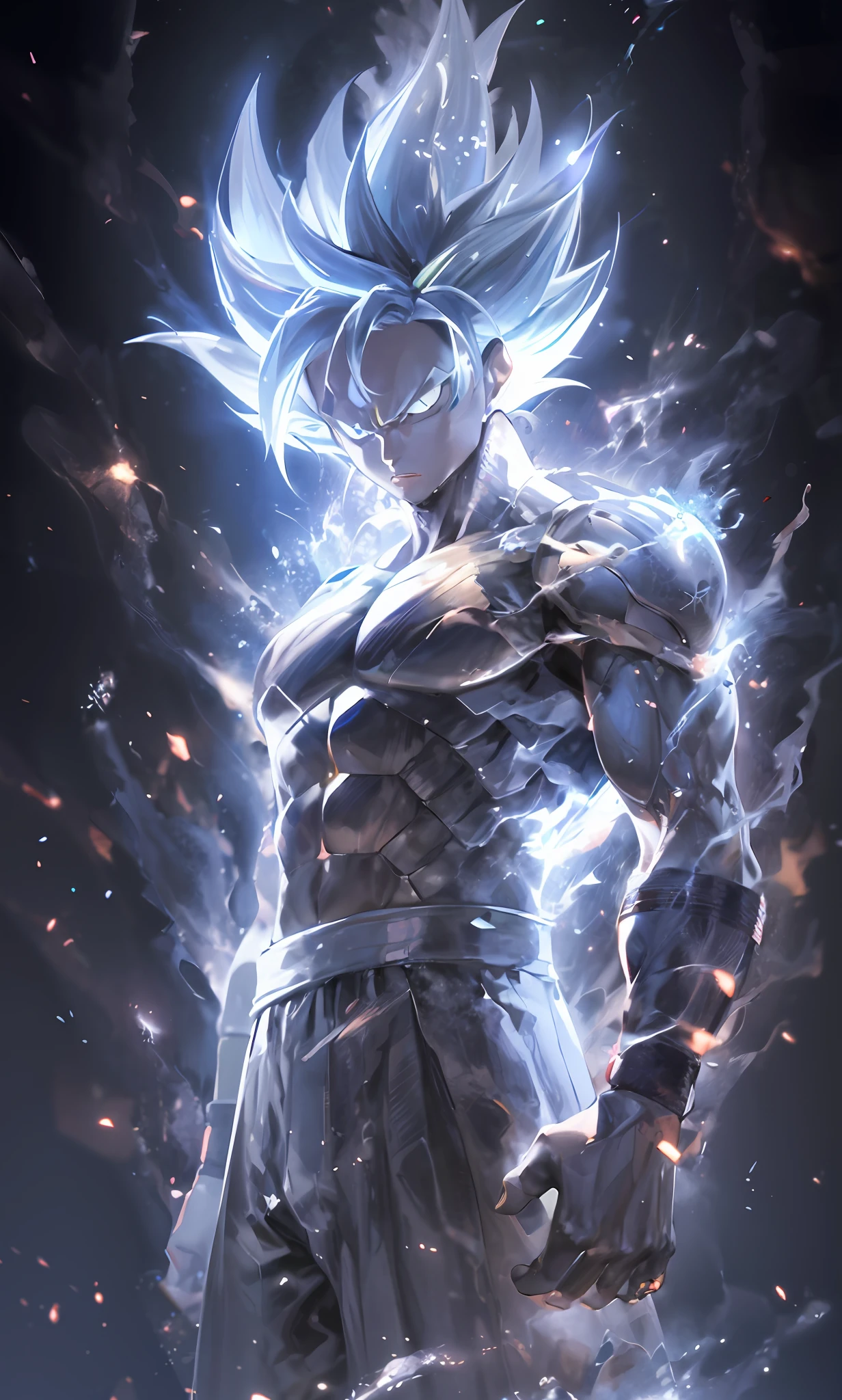Close up of a person with a very big body, very large body, super instinctive, epic anime of energy man, 4 K manga wallpaper, super Saiyan blue, anime wallabies, 4K anime wallpaper, anime wallpaper 4 K, anime wallpaper 4K, character dragon ball, goku, human goku, super saiyan goku highly detailed portrait, liquid metal skin, carbon fiber