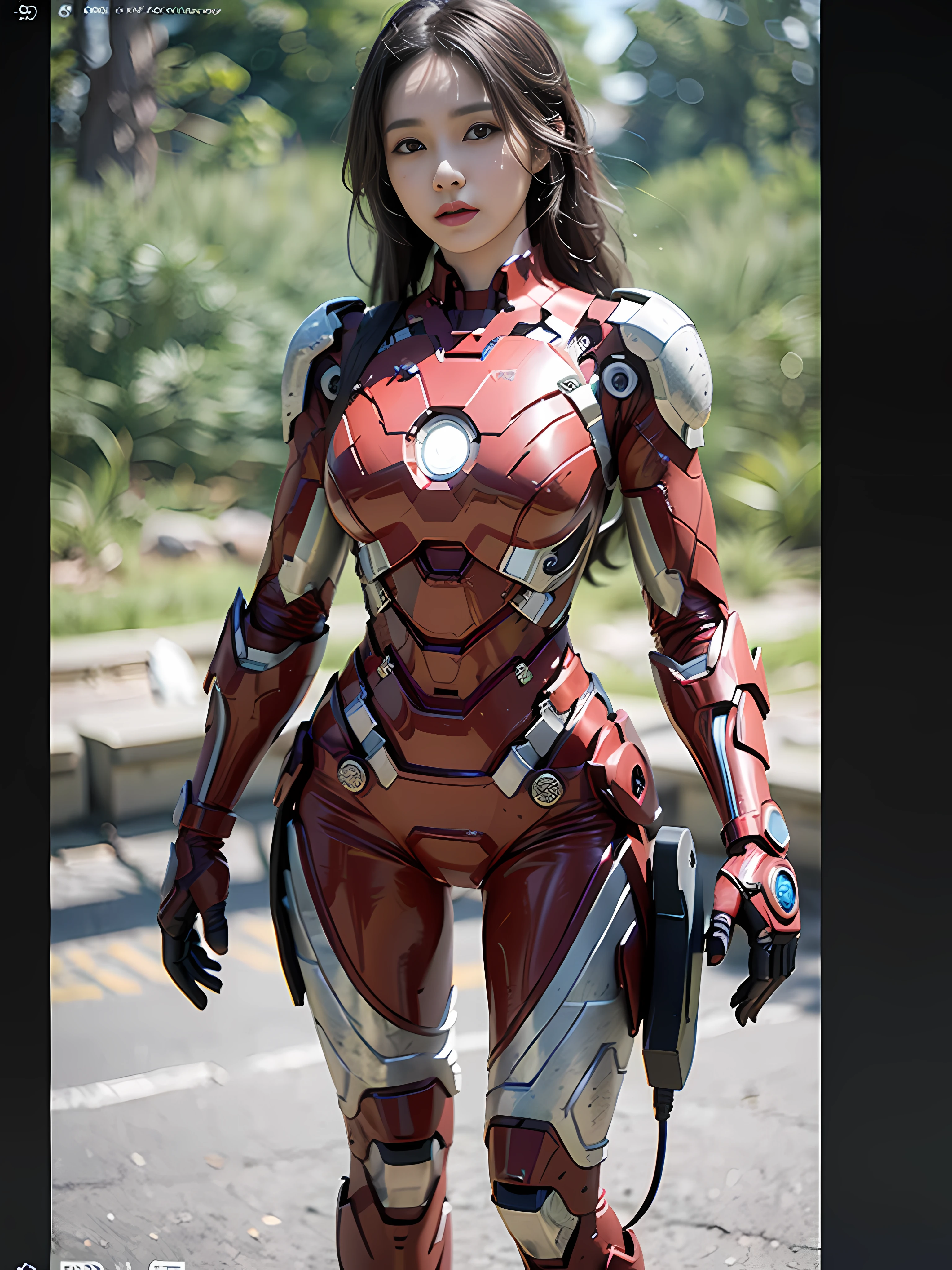 (Best Quality), ((Masterpiece), (Detail: 1.4), 3D, Full Body Photo, A Beautiful Iron Man Female Figure, HDR (High Dynamic Range), Ray Tracing, NVIDIA RTX, Super-Resolution, Unreal 5, Subsurface Scattering, PBR Textures, Post-Processing, Anisotropic Filtering, Depth of Field, Maximum Sharpness and Clarity, Multi-layer Textures, Albedo and Highlight Maps, Surface Shading, Accurate simulation of light-material interactions, perfect proportions, Octane Render, two-color light, large aperture, low ISO, white balance, rule of thirds, 8K RAW,