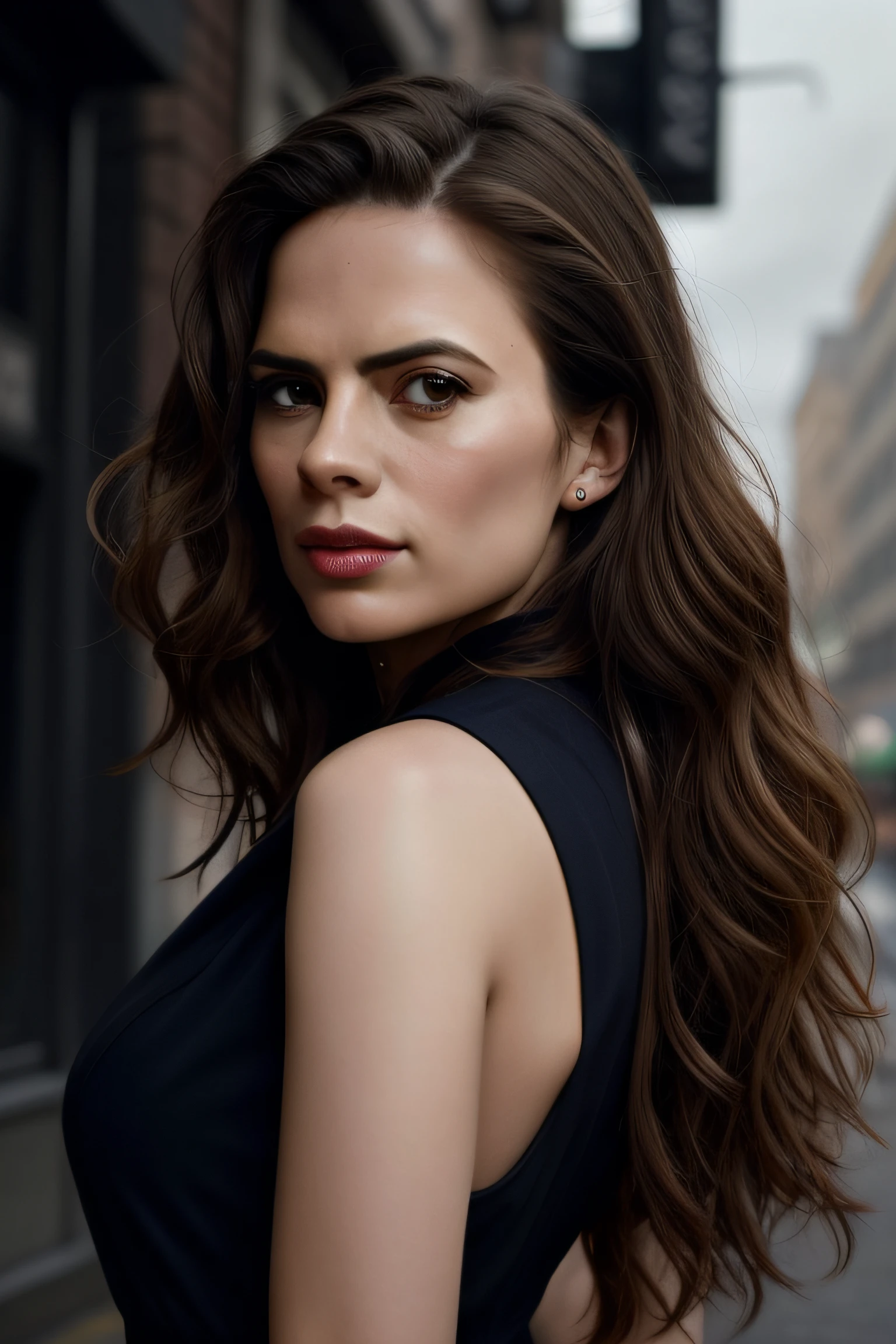 Beautiful woman, Hayley Atwell, dancing, wearing a toga, beautiful legs, (long curly hair), detailed eyes, (detailed realistic face), highly detailed, modelshoot style, (extremely detailed CG unity 8k wallpaper), (full body shoot) photo of the most beautiful artwork in the world, downtown fashion top model, by Jeremy Mann, trending on ArtStation, trending on CGSociety, Intricate, High Detail, Sharp focus, dramatic, photorealistic painting art by midjourney