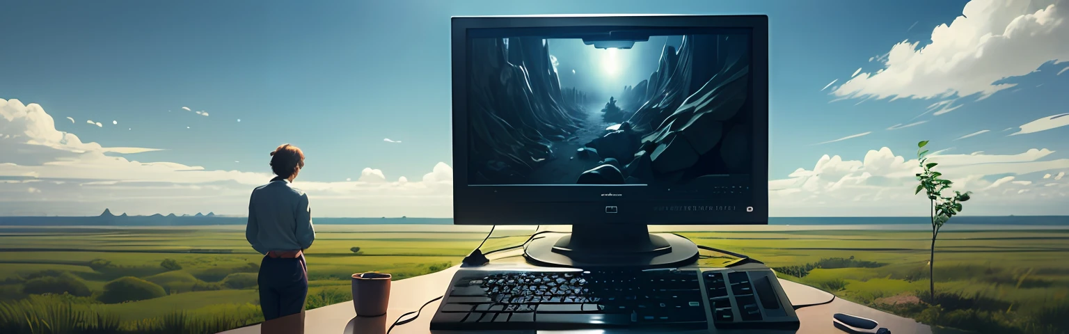 information technology tech banner, discovering some hints and stuff, plant and nature too, magnifier investigator tools, detective work, mamoru oshii anime, surrealist style