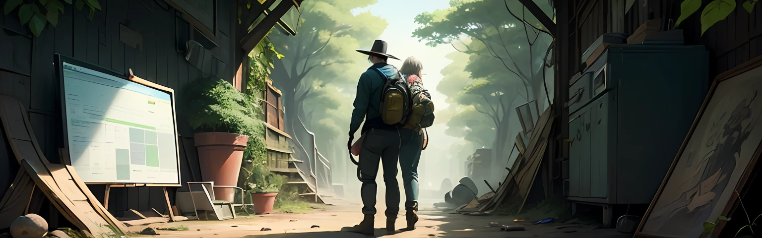 information technology tech banner, discovering some hints and stuff, plant and nature too, magnifier investigator tools, detective work, mamoru oshii anime, surrealist style