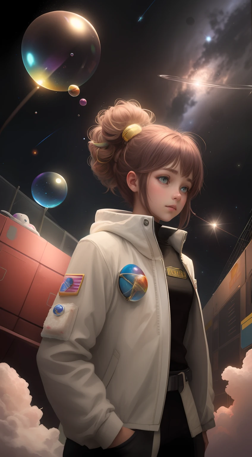 hd, girl space cadet, colorful soap bubbles