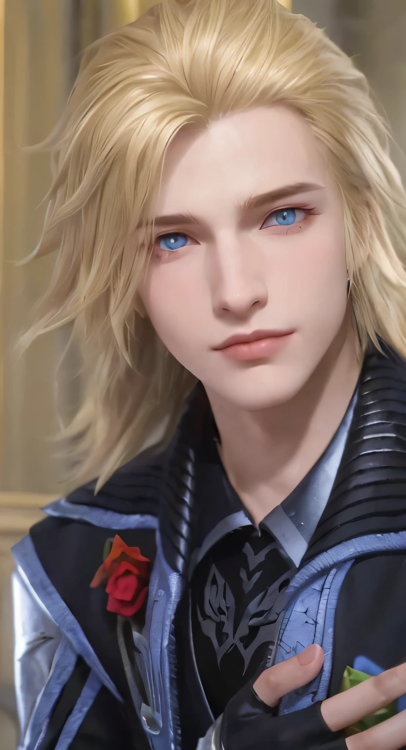 a close up of a person with blonde hair and blue eyes, final fantasy face, from final fantasy, style of final + fantasy + 1 5, johan liebert mixed with alucard, final fantasy character, beautiful androgynous prince, delicate androgynous prince, johan liebert mixed with dante, final fantasy style, from ff7, xqc