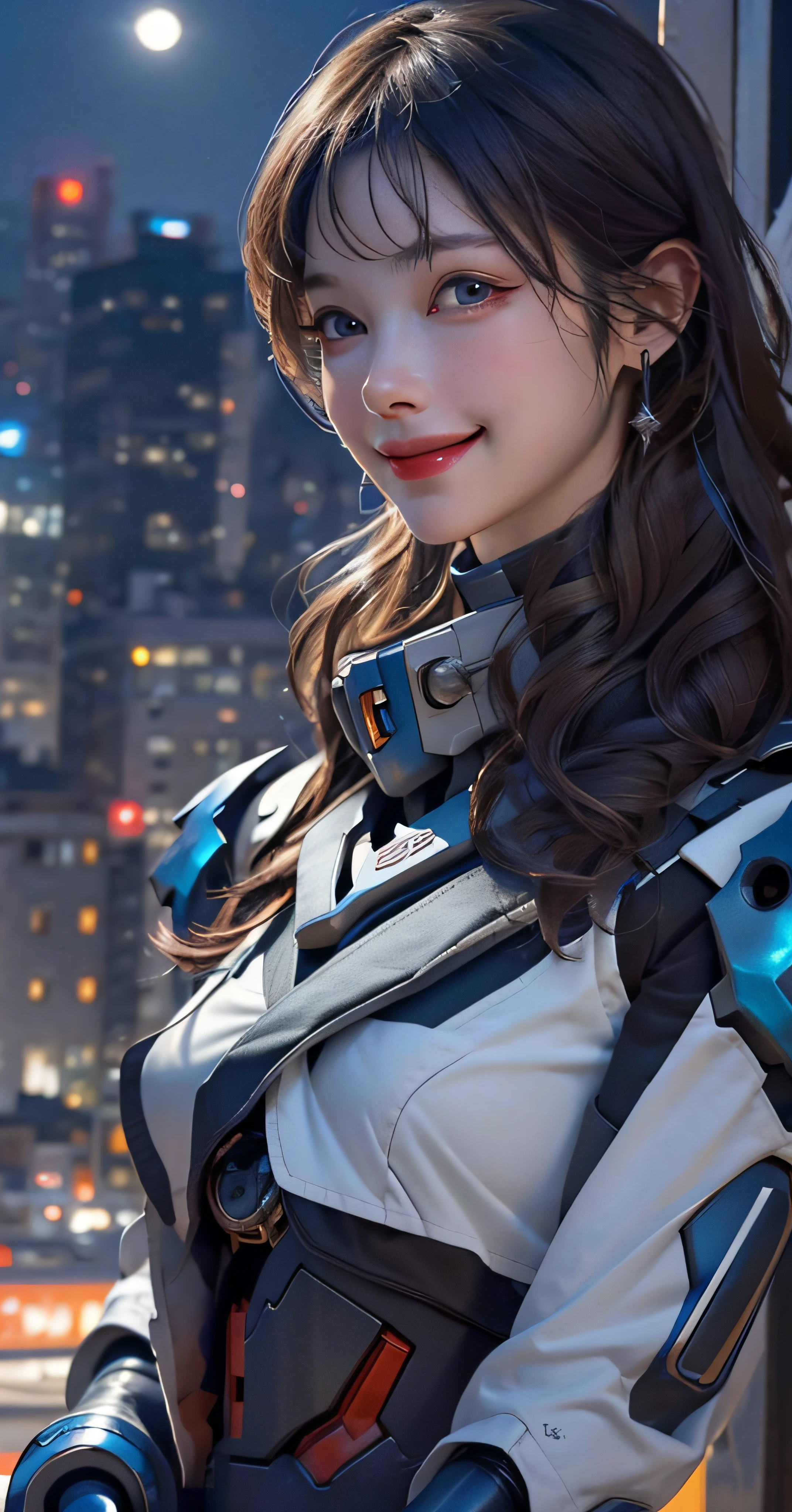 1girl, (wearing biofusion mecha), small breasts, poor breasts, (RAW photo, best quality), (realistic, realistic:1.40), masterpiece, an extremely delicate beautiful, very detailed, 2k wallpaper, amazing, fine details, (full body: 1.0), extremely detailed CG Unity 8k wallpaper, super detailed, high resolution, soft light, beautiful detailed girl, extremely detailed eyes and face, beautiful fine nose, beautiful delicate eyes, movie lighting, city lights at night, perfect anatomy, (smile: 0.8), room,