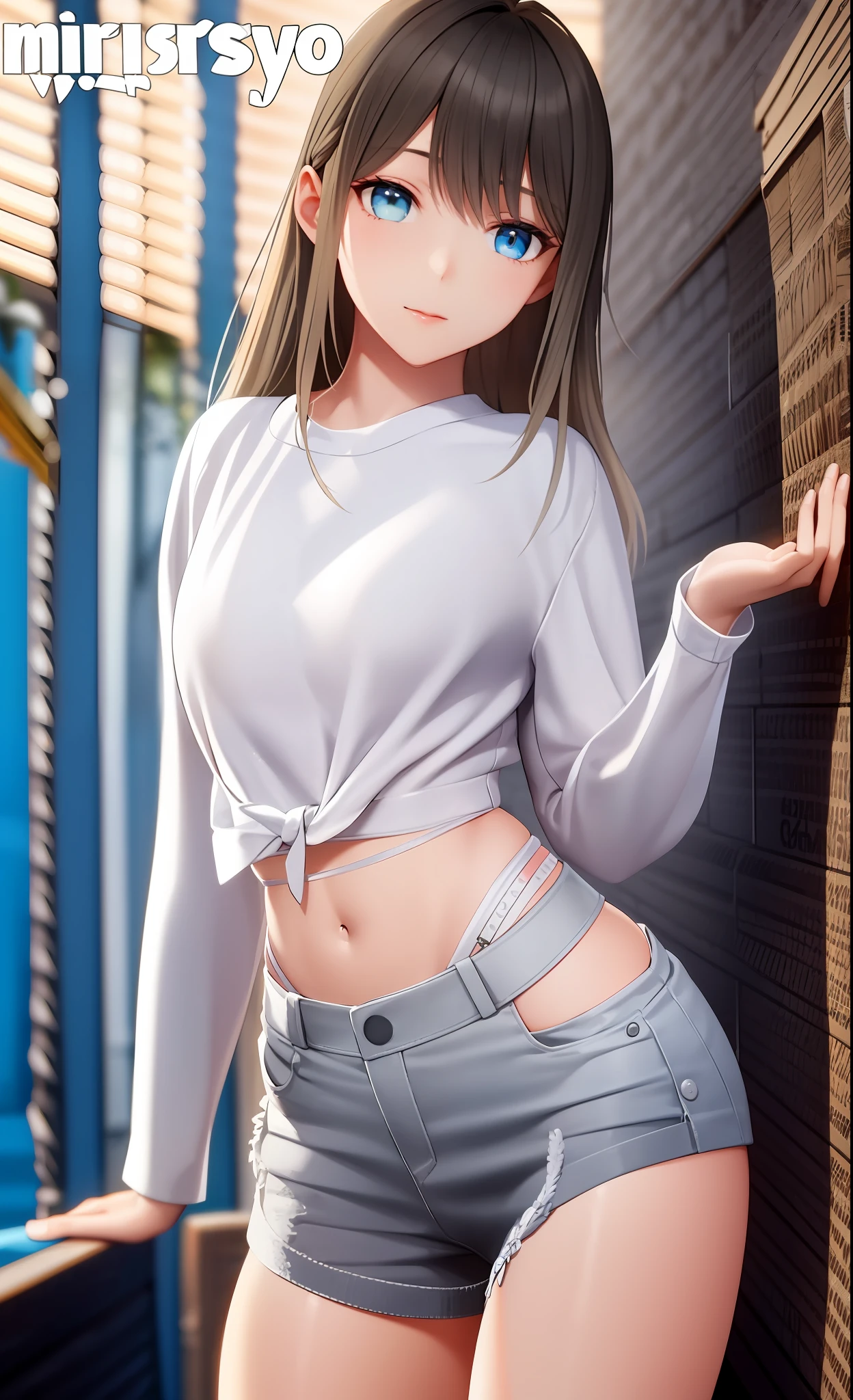 masterpiece, best quality, 1girl, shiny skin, stand-up, white shirt,
