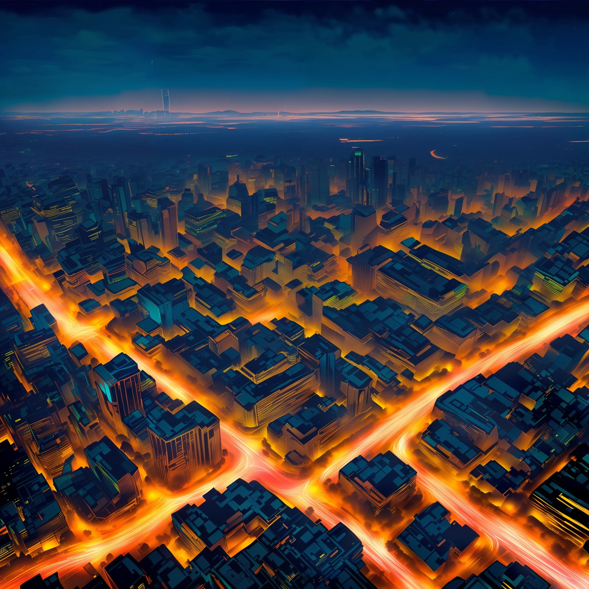 nightcity,((night:1.5)),blue neonlights,(high quality, best quality, hi res), (ultimate phtoreal Concept Art),crowds, high buildings,no streets,sea,skyline, --auto