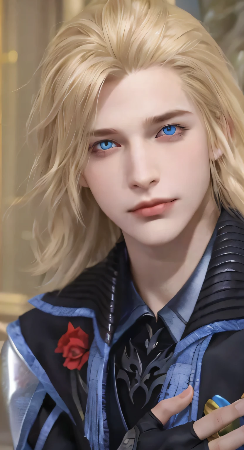 a close up of a person with blonde hair and blue eyes, final fantasy face, from final fantasy, style of final + fantasy + 1 5, johan liebert mixed with alucard, final fantasy character, beautiful androgynous prince, delicate androgynous prince, johan liebert mixed with dante, final fantasy style, from ff7, xqc