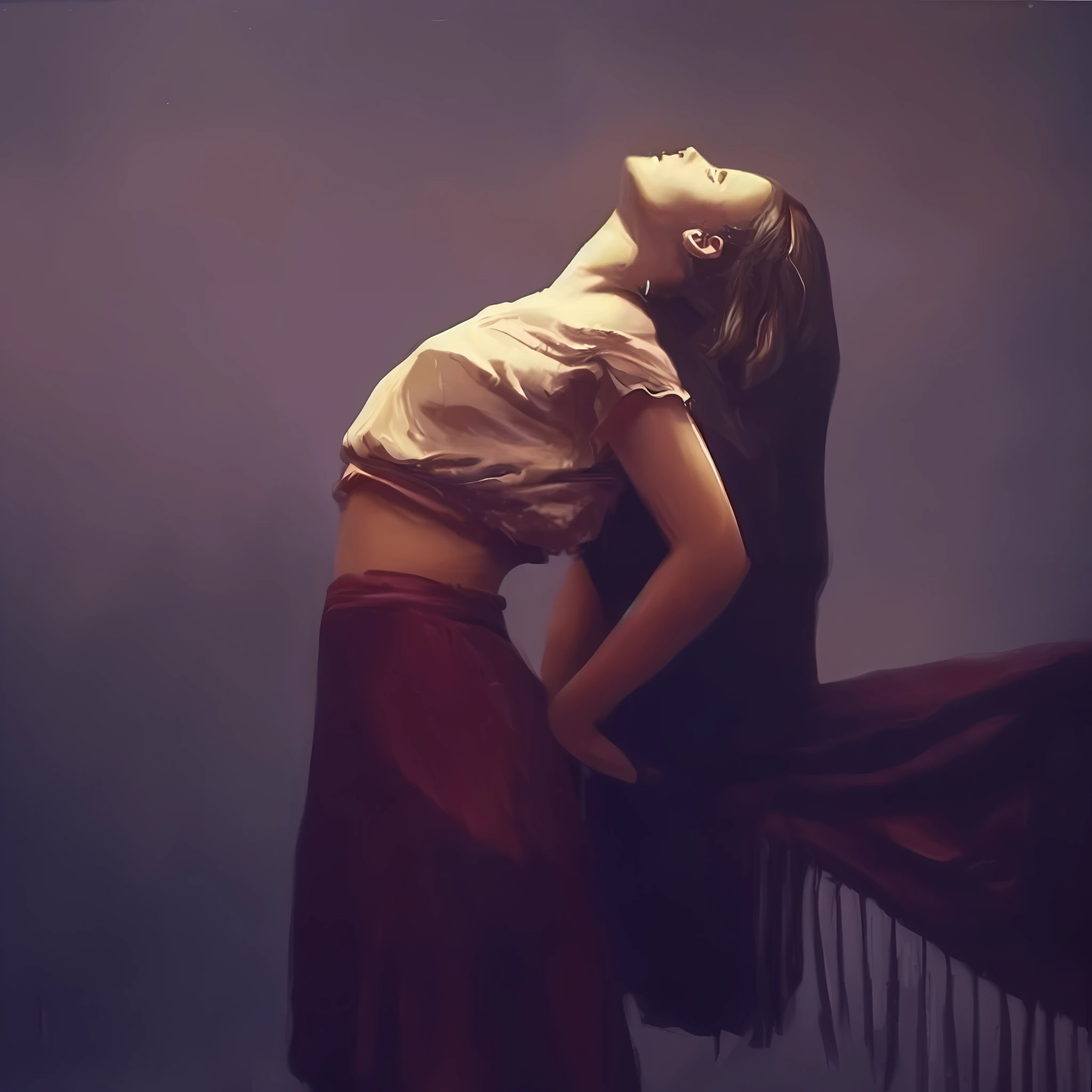 The light is dim, the oil painting is light in color, realistic oil painting, the reflection is school, the pixels are low,