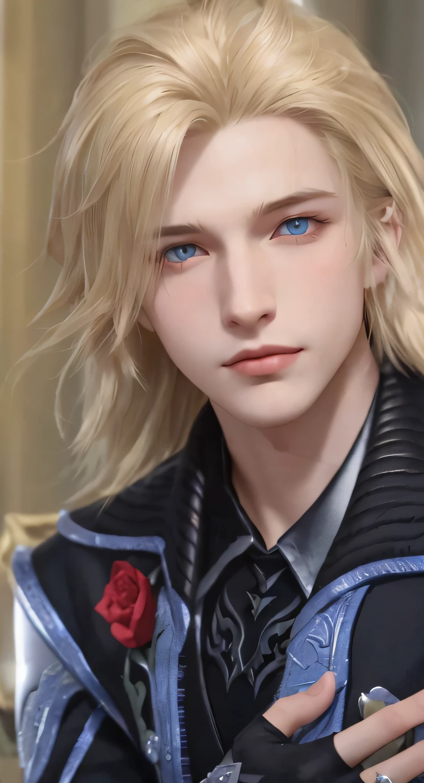 a close up of a person with blonde hair and blue eyes, final fantasy face, from final fantasy, style of final + fantasy + 1 5, johan liebert mixed with alucard, final fantasy character, beautiful androgynous prince, delicate androgynous prince, johan liebert mixed with dante, final fantasy style, from ff7, xqc