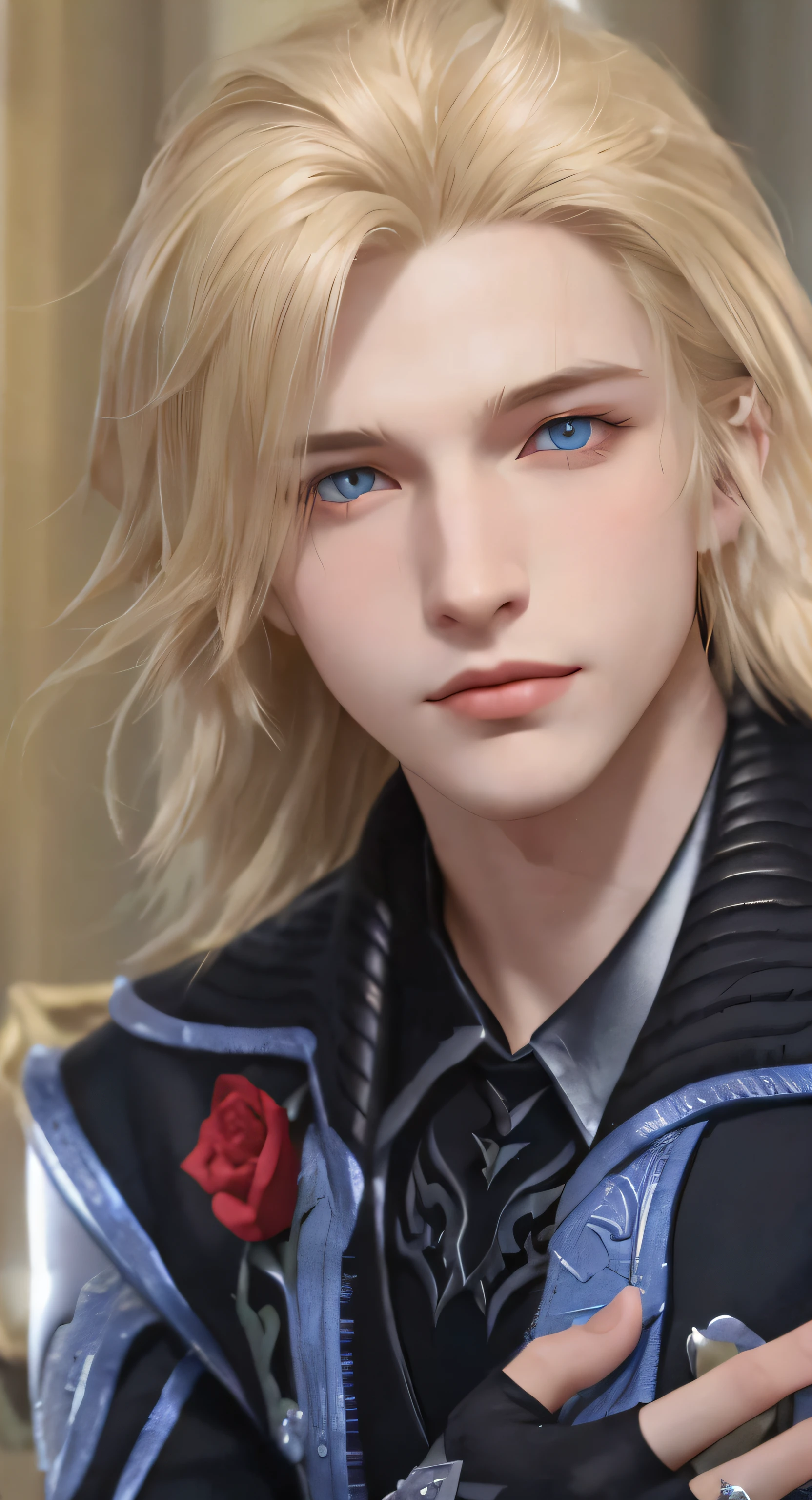 a close up of a person with blonde hair and blue eyes, final fantasy face, from final fantasy, style of final + fantasy + 1 5, johan liebert mixed with alucard, final fantasy character, beautiful androgynous prince, delicate androgynous prince, johan liebert mixed with dante, final fantasy style, from ff7, xqc